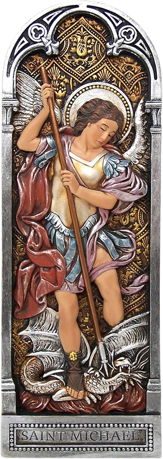 Needzo Archangel St Michael Statue, Slay The Dragon Hanging Wall Plaque Decoration, 12 Inch