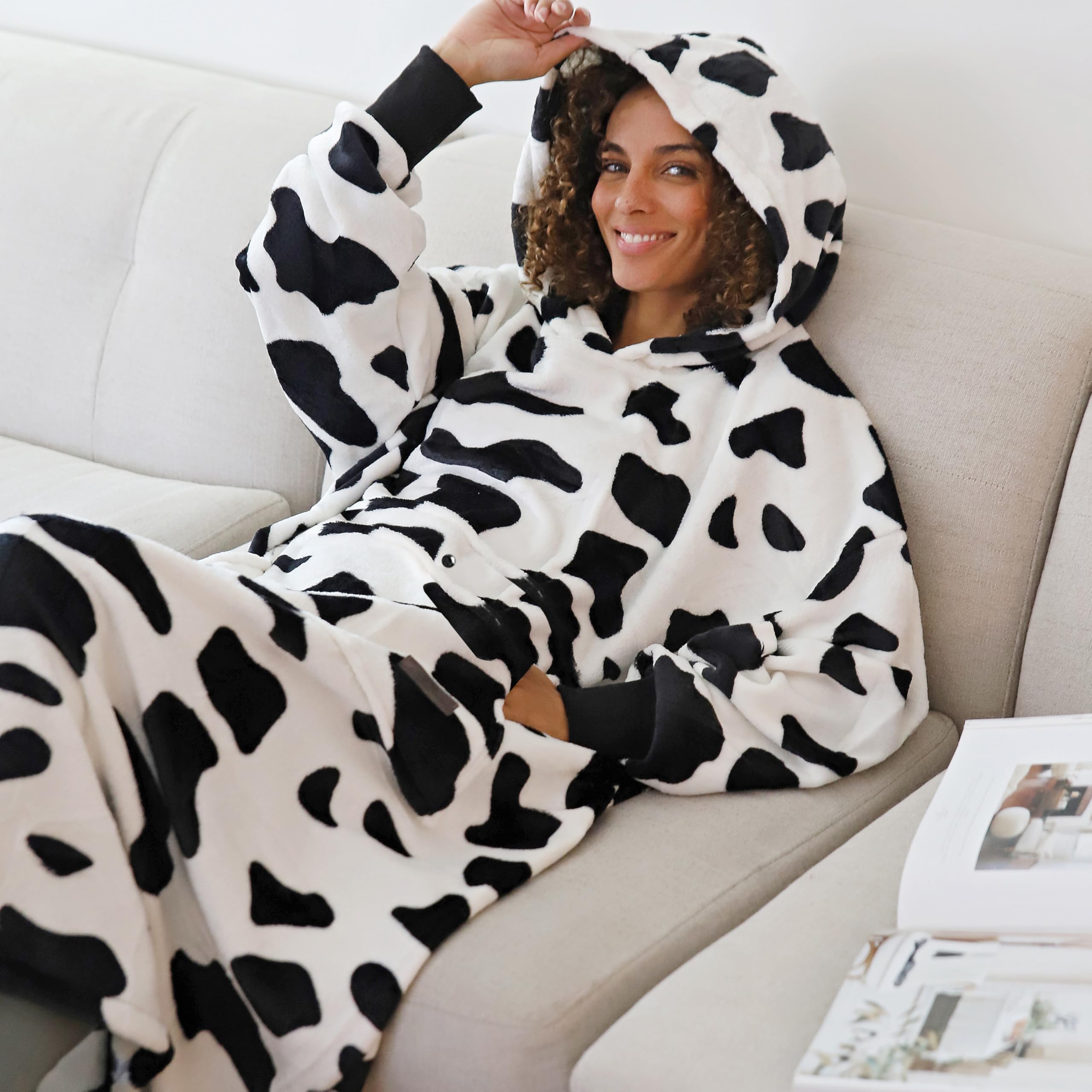 Catalonia Classy Felpa con cappuccio oversize Lungo, felpa oversize pile con ampia tasca frontale, coperta con maniche mucca, Regalo per adulti, donna, adolescenti, fidanzata, moglie