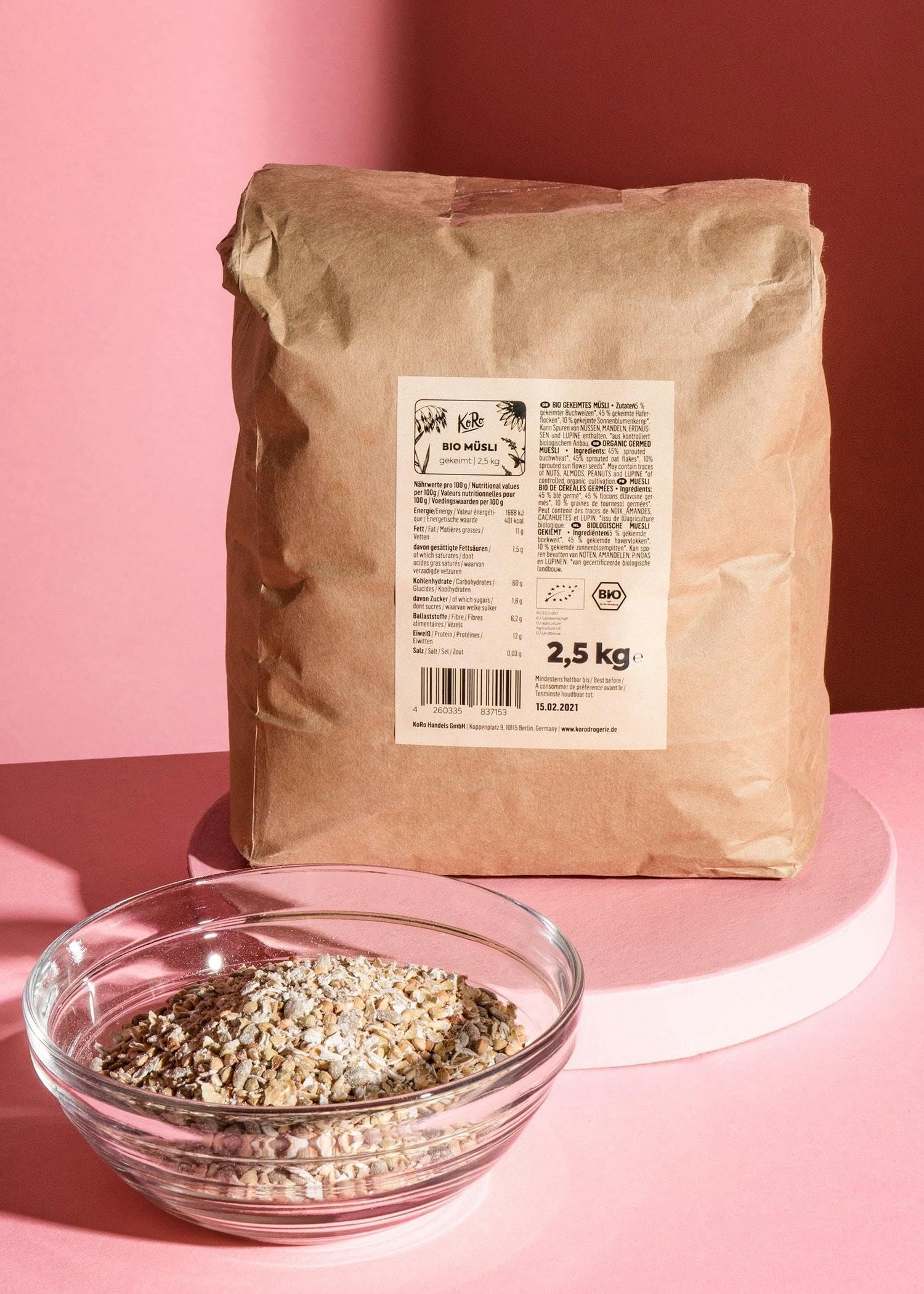 KoRo - Muesli bio de céréales germées 2,5 kg - Sans additifs issus à 100% de l'agriculture biologique