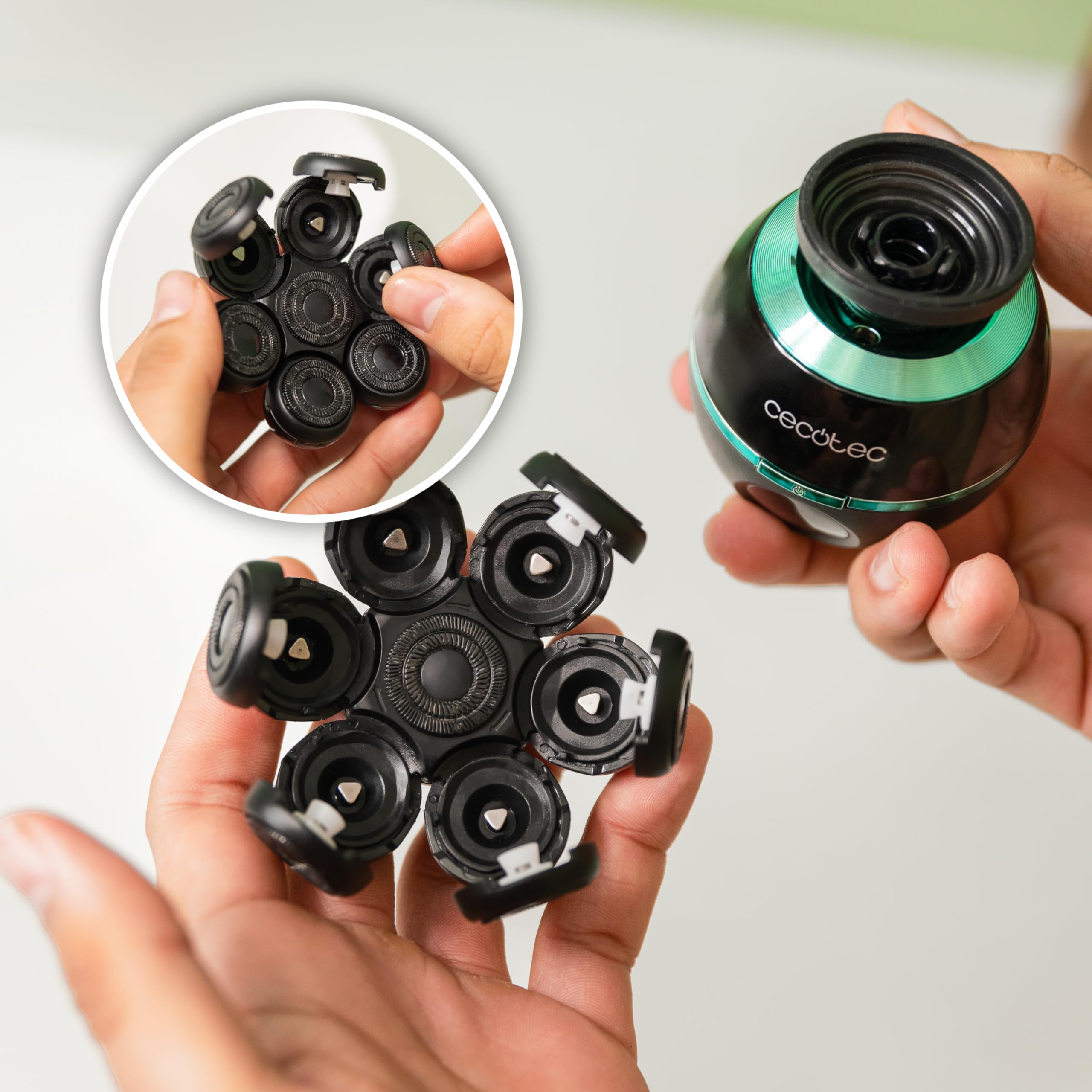 Cecotec PrecisionCare Skull Shaver, bardzo duża głowica goląca, 7 ruchomych ostrzy, 60 min golenia, baza ładująca, łatwe czyszczenie