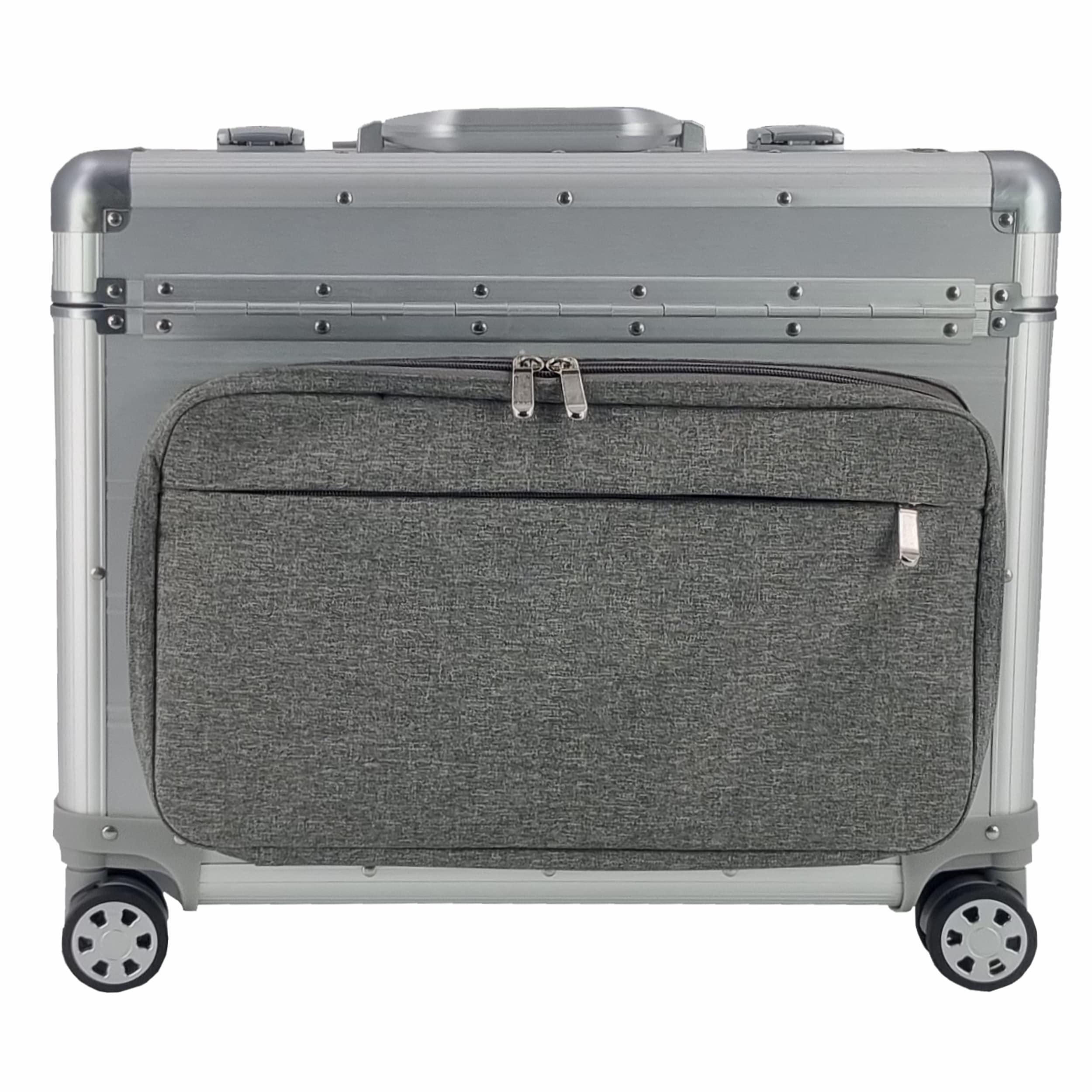 SONOVO Pilotenkoffer mit Vortasche mit Rollen mit Trolley Aluminium in Silber 45178 | Alukoffer, Aktenkoffer, Businesskoffer | Für den täglichen Geschäftseinsatz und für Kundentermine