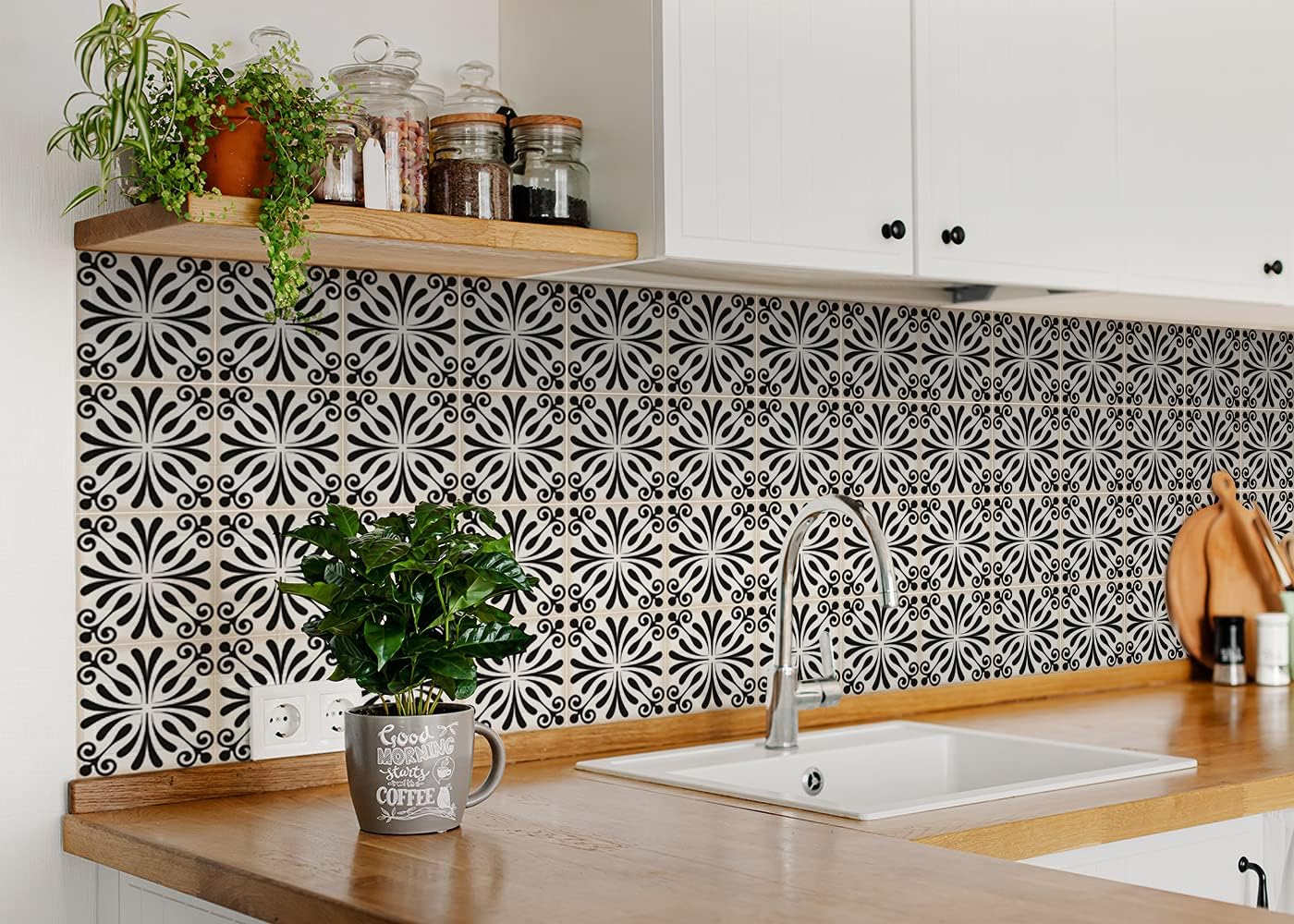 Mi Alma Black & White Tile Stickers - Peel & Stick Decals, 24 PC Set, 5x5 Inch, Kitchen & Bathroom Vinyl Wall Decals