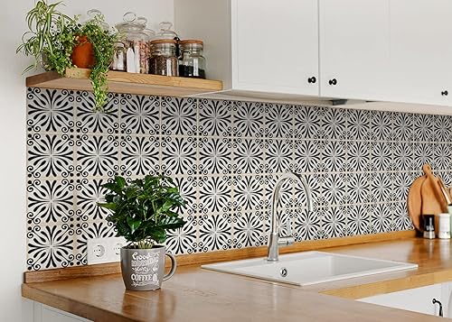 Miniatura 5 de Mi Alma Calcomanías de azulejos en blanco y negro, 24 unidades, calcomanías para azulejos en muro, baño y cocina, calcomanías de vinilo para pared,