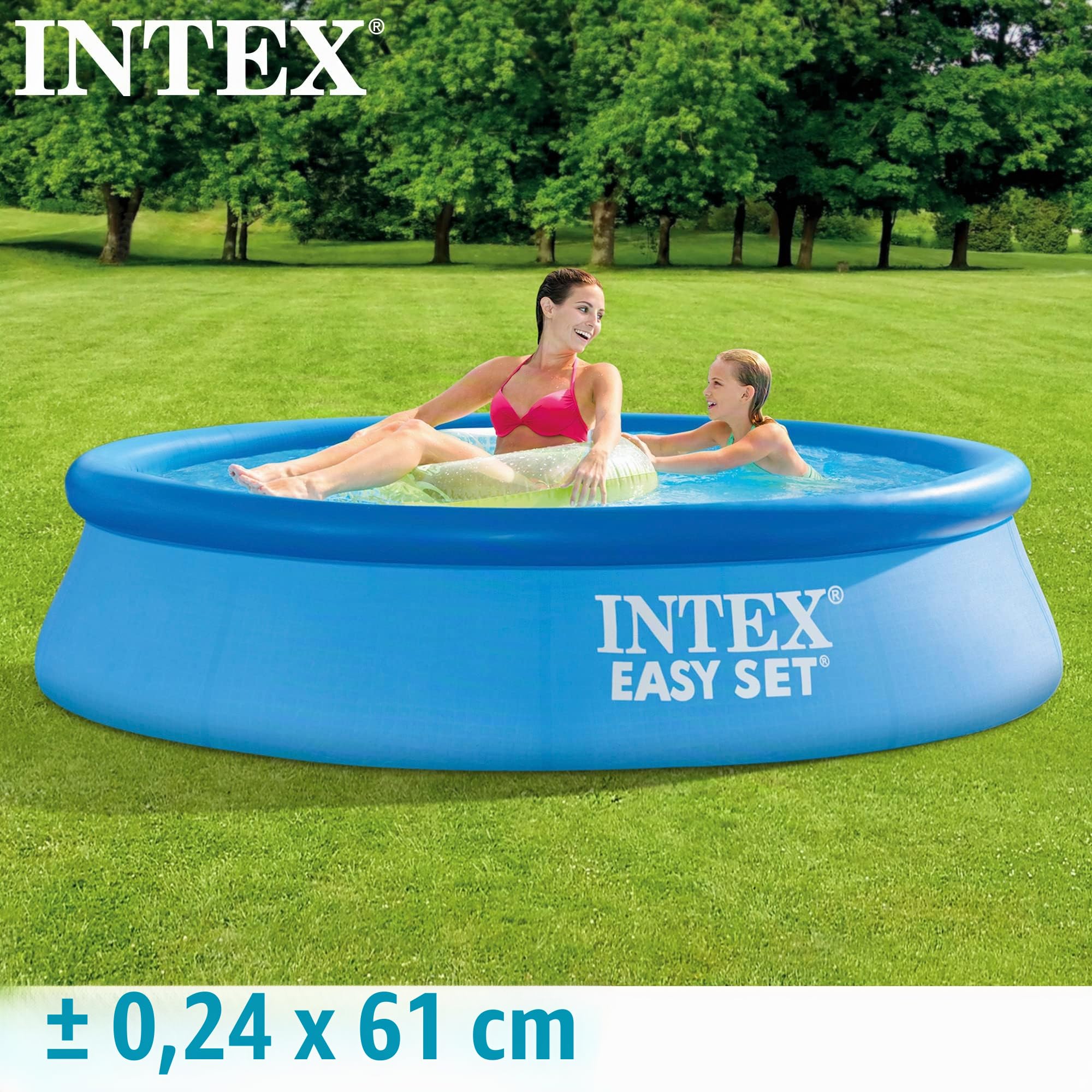 Intex 28106NP - Piscina hinchable INTEX, Piscina redonda, Ø244x61 cm + 28020 - Cobertor piscina hinchable Easy Set 244 cm