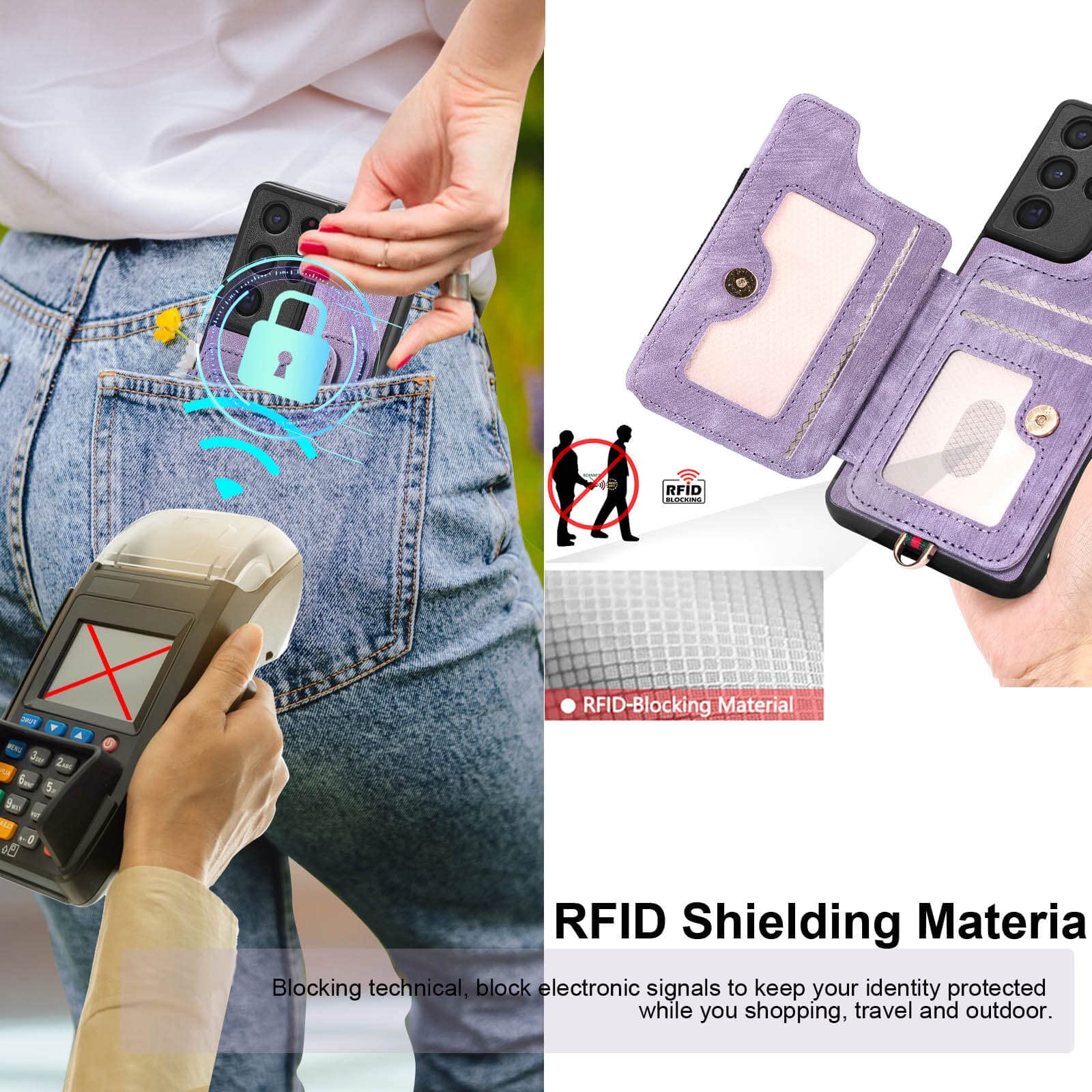 S21 Ultra Case,Card Holder Wallet for Galaxy S21 Ultra Case,Magnetic,Ring Holder Stand,RFID-Blocking,Wrist Strap,Camera Protector,Leather Protective Flip Cover for Samsung S21 Ultra Case (Purple)