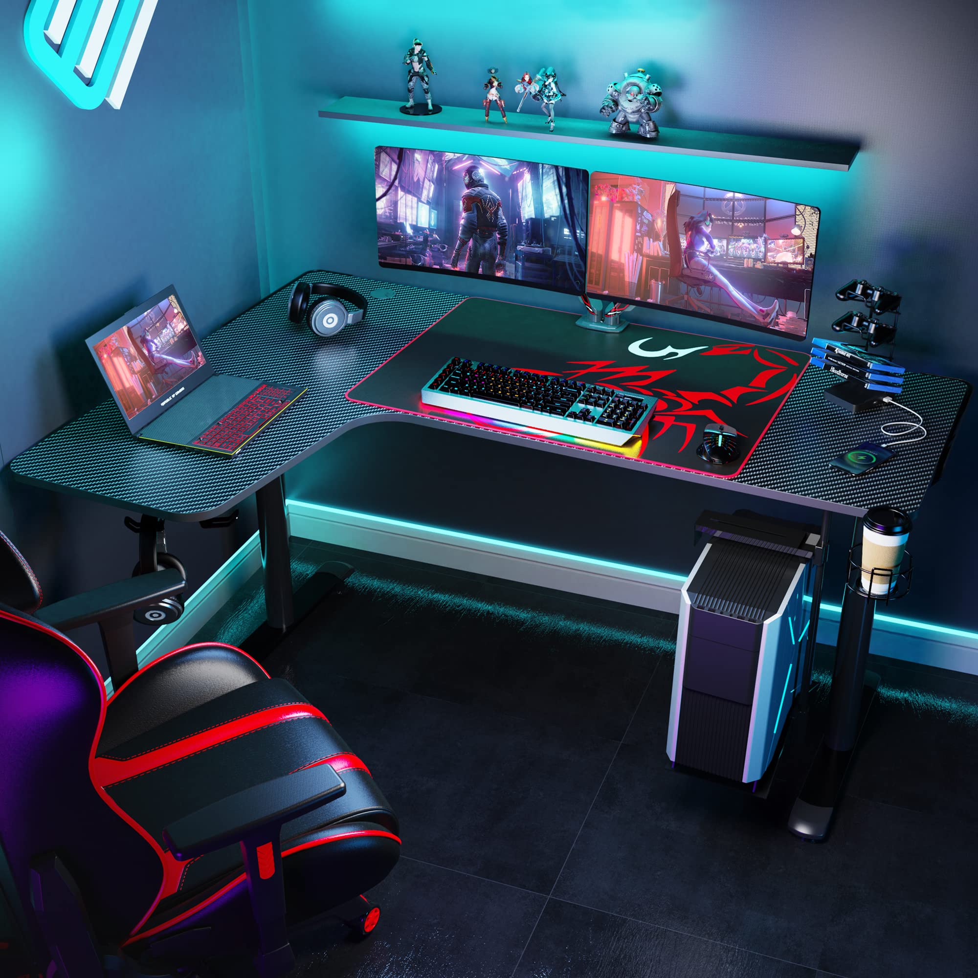 EUREKA ERGONOMIC L Shaped Gaming Desk, 60 Inch Corner Gaming Desk