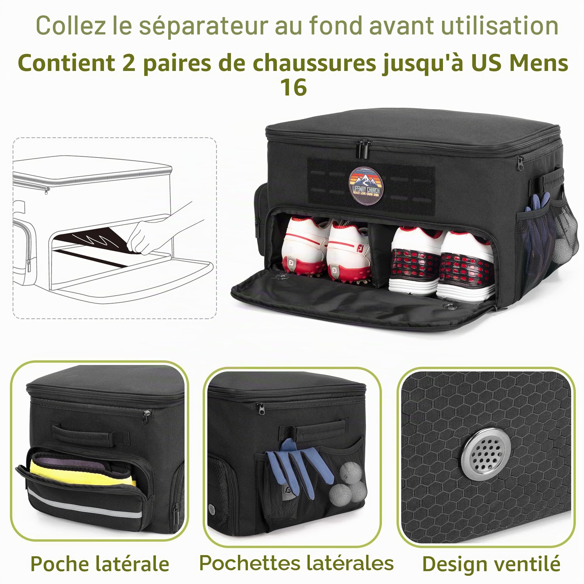 GOBUROS Organisateur de Coffre de Golf, Sac de Rangement avec Compartiment Séparé pour 2 Paires de Chaussures Jusqu'à 16, Organisateur de Casier de Voiture de Golf pour Accessoires