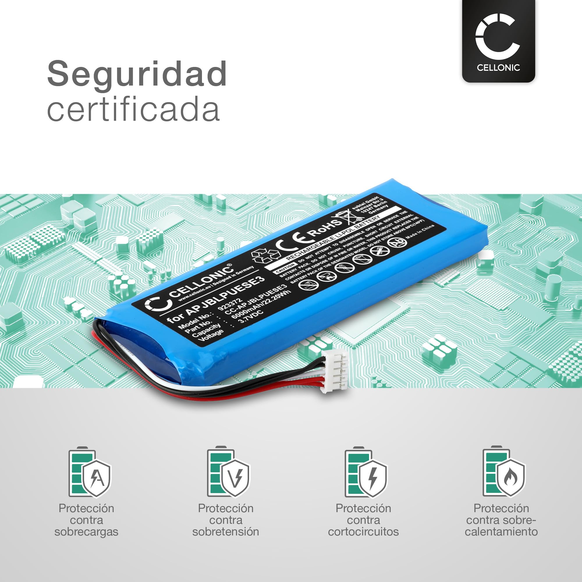 CELLONIC 1x Batería para Altavoz Compatible con JBL Pulse 3, 2017DJ1714 - (6000mAh, 3.7V)