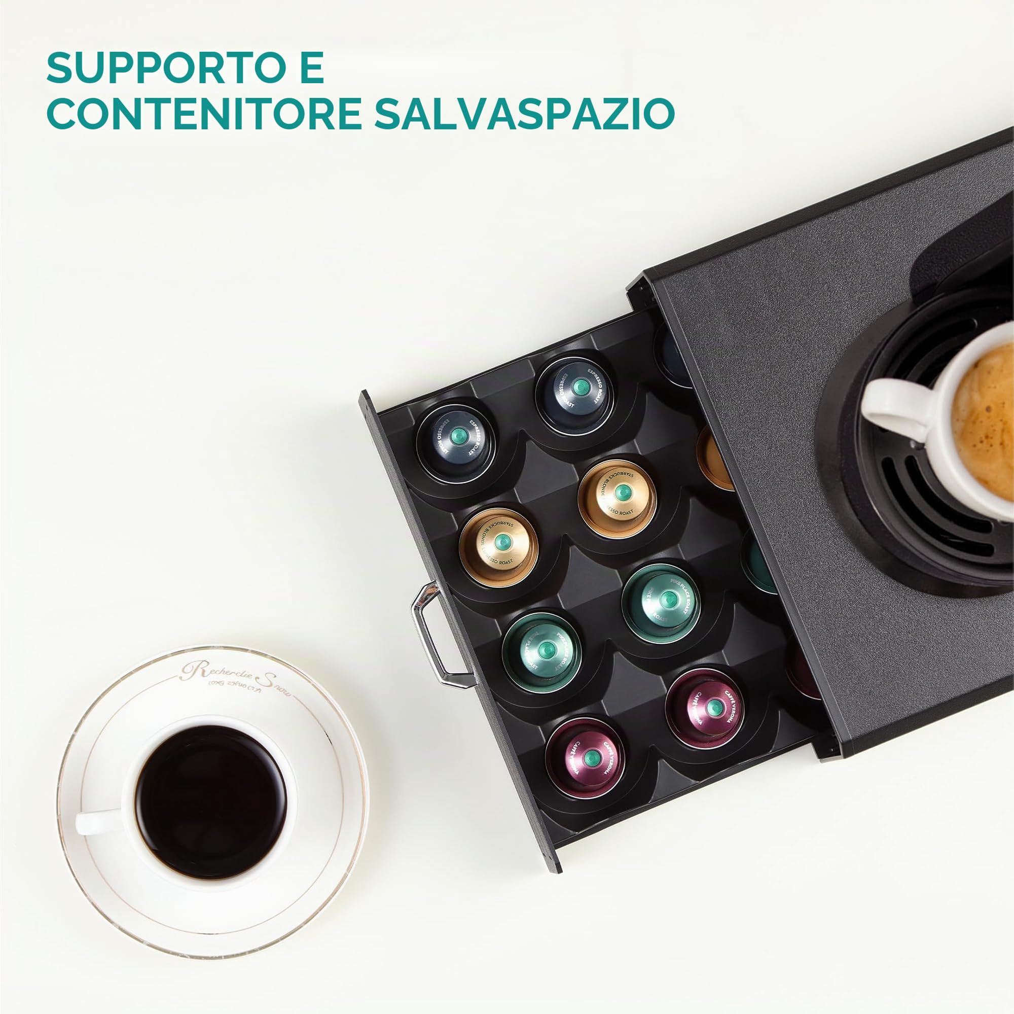 Navaris Cassetto Porta Capsule - Portacapsule Compatibile con Nespresso Vertuo - Contenitore 24x Capsule Macchina Espresso - Organizer e Supporto Macchine Caffè - Nero