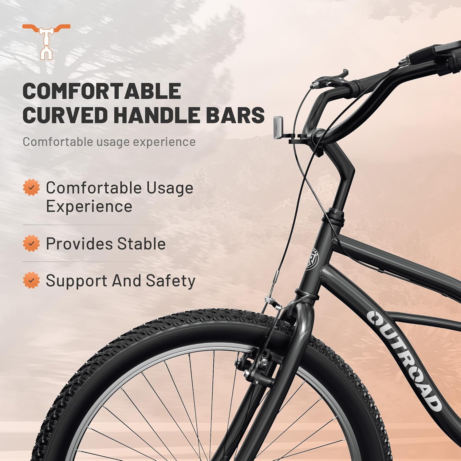 Cruiser Bike for Adults, 24/26 Inch Options - Ergonomic Upright Design, V Brakes, with Rear Rack for Casual Rides