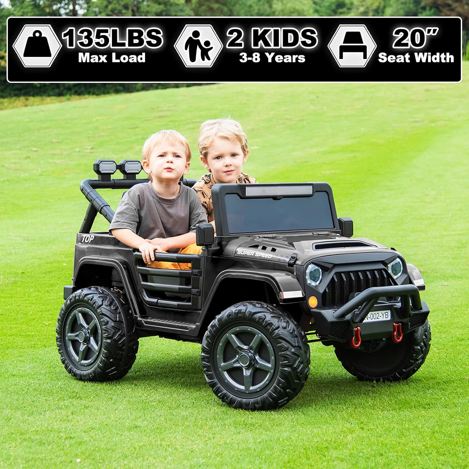 NEWQIDA 24V 2 Seater Ride on Car w/Remote Control 4wd Kids Electric Vehicles Ride on Toys Car, EVA Tires Wheels, 20" Spacious Seat, LED Lights, Music, Spring Suspension, 4x200W Motors, Black