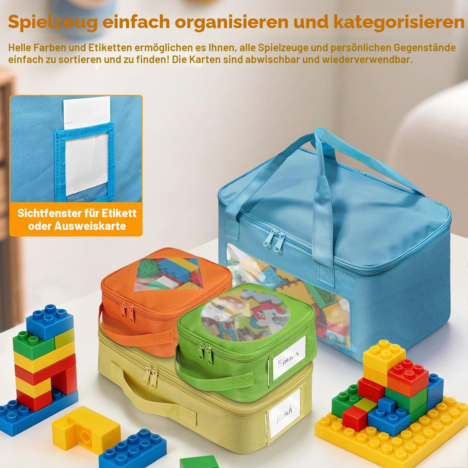 4 Stück Visuellen Spielzeug Aufbewahrung mit Individuelle Etiketten, Bauklötze Puzzle Aufbewahrung für Kinder, Wasserfest Aufbewahrungs Badespielzeug für Spielzeug, Schreibwaren, Puppen