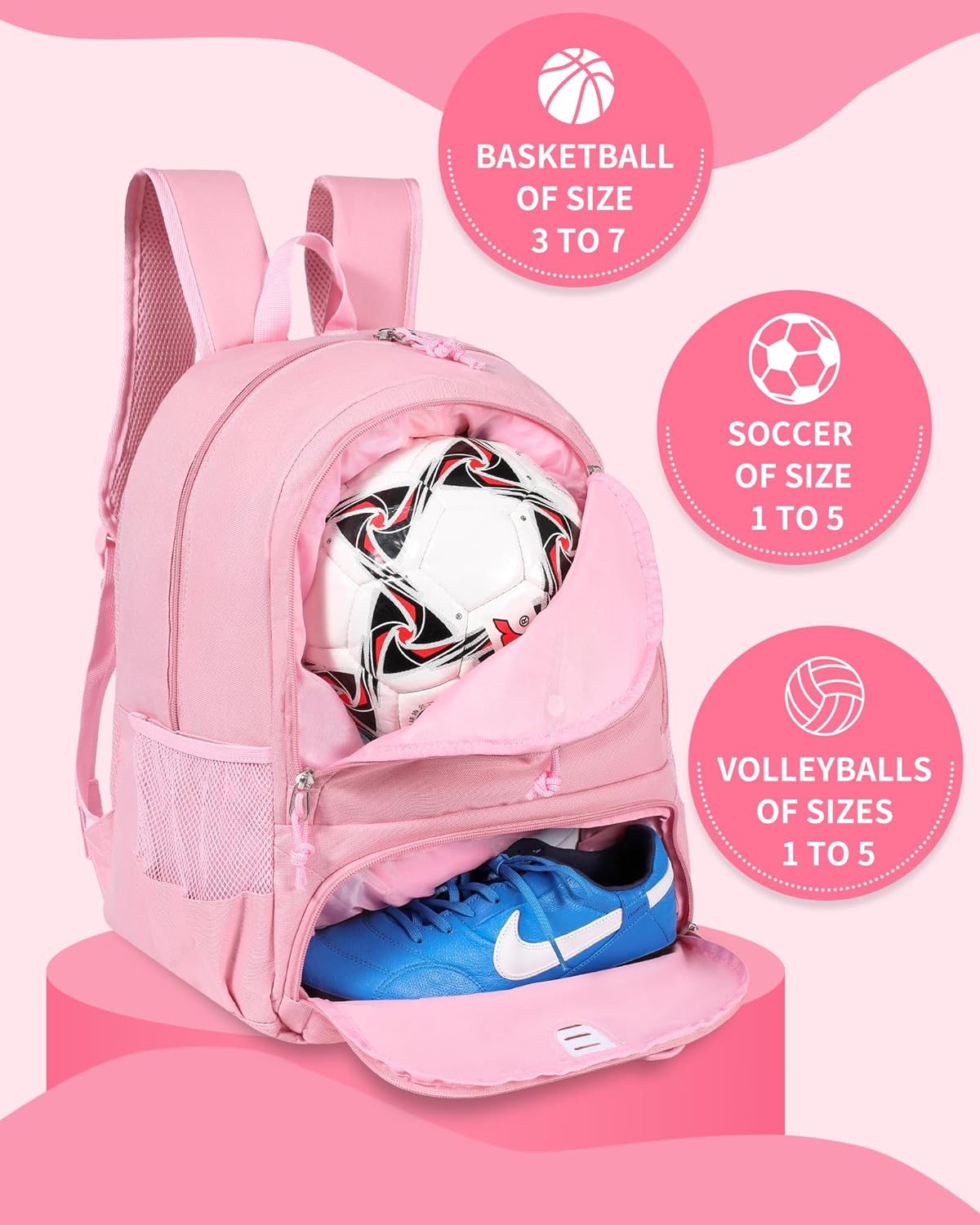 Basketball Bag Backpack for Men Women with Ball & Shoes Compartment 30L Capacity Lightweight Breathable Boys Girls Soccer Ball Bag Backpack Fit Volleyball Football Sports Travel School Gym