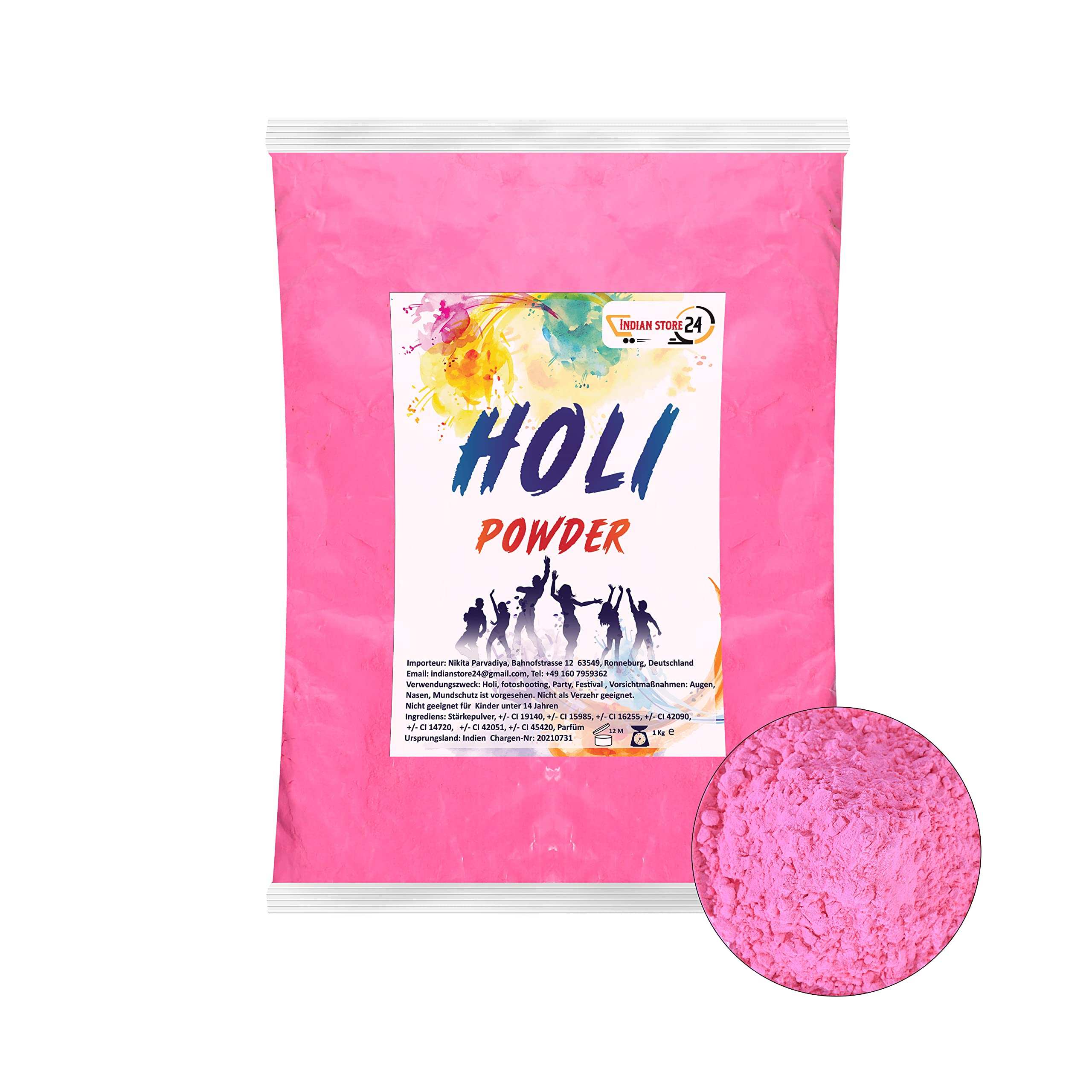Holi Gulal Polvere solubile in acqua Festival Naturale Servizio fotografico Rangoli Colori Polvere Arcobaleno Sacro Colore Polvere Foto festa Baby Shower (Pink 1kg)