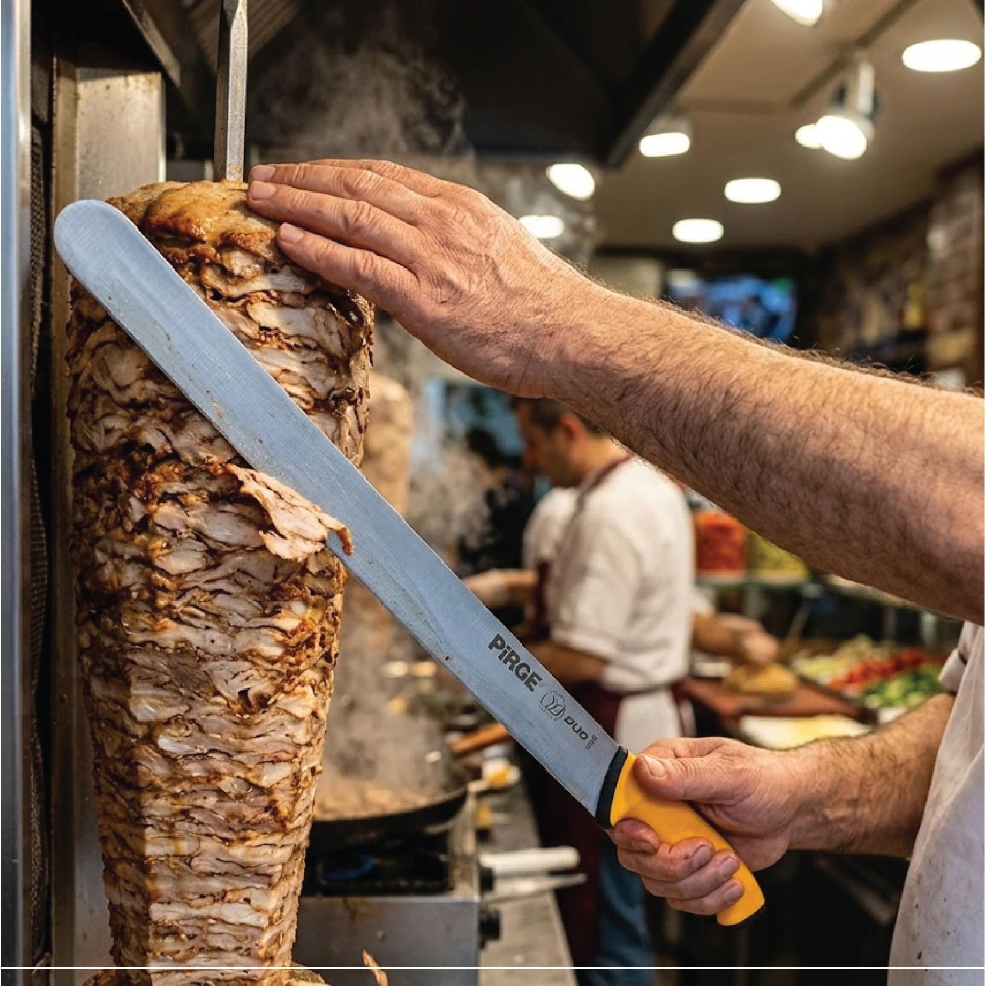 Pirge Duo Doner nóż 45 cm, żółty, nóż do krojenia, długi, ostry nóż doner, nóż do cięcia, nóż do mięsa