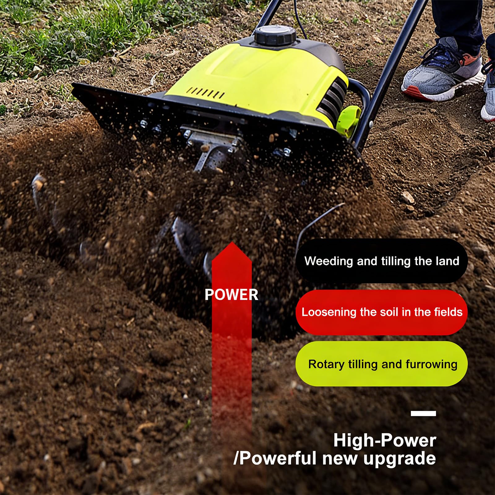 Generico Elettrico Coltivatore 2400 W, Diserbo con 3 Lame, Cavo di Prolunga, profondità di Lavorazione 22 Cm, Larghezza di Lavoro 45 Cm, Motozappa Multifunzionale per Giardino