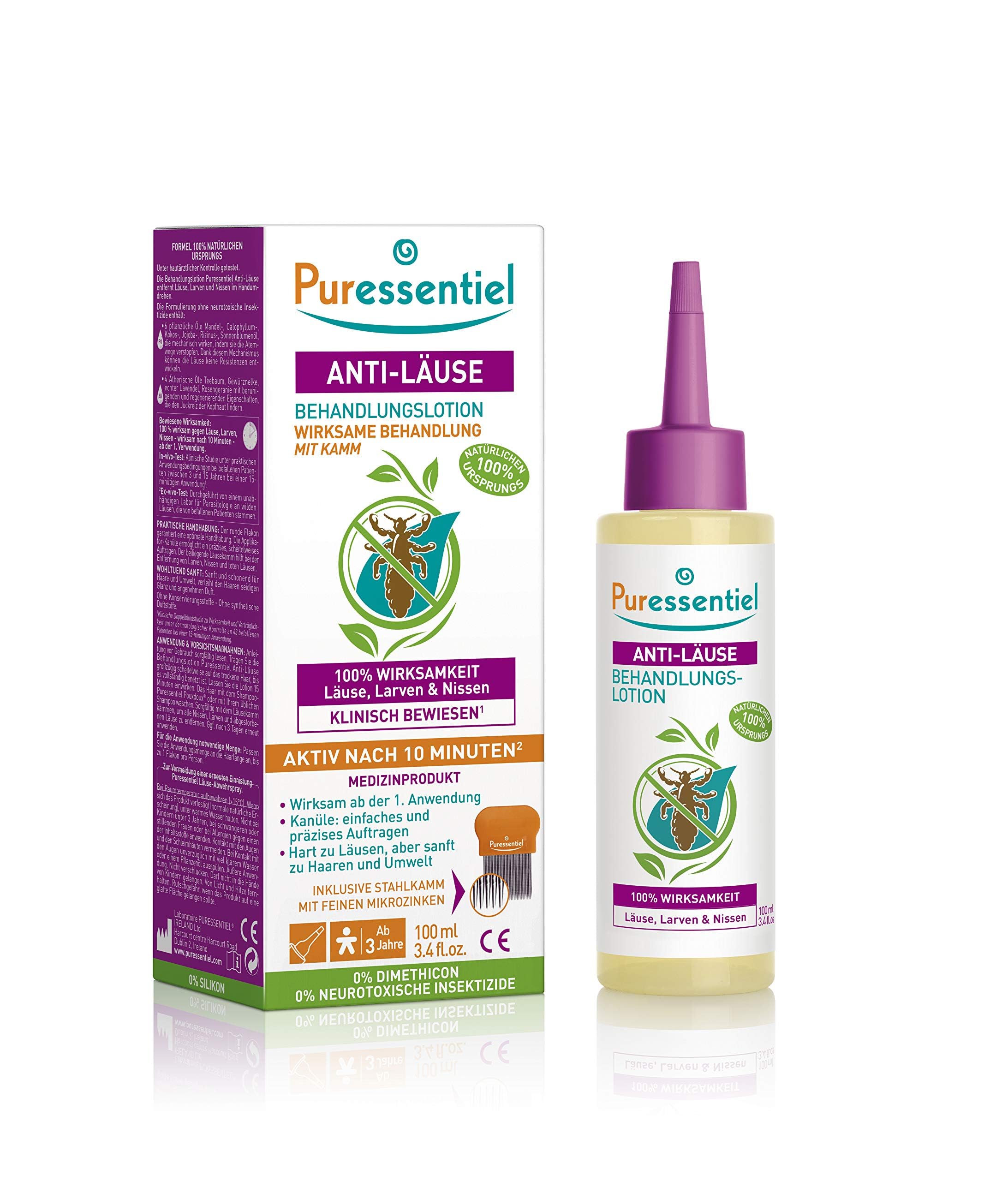 Puressentiel - Anti-Läuse - Behandlungslotion Kopfläuse Mit Kamm - Bewiesene Wirksamkeit - Enfernt Läuse, Larven, Nissen - 100 Prozent Natürlich - 100 Ml