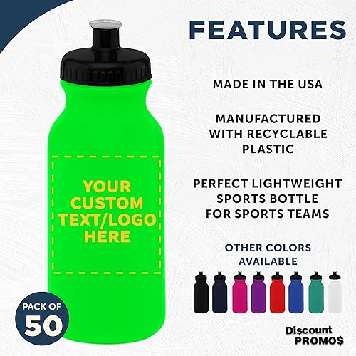 Miniatura 9 de DISCOUNT PROMOS Juego de 50 botellas de agua personalizadas de 20 onzas con tapa a presión, paquete personalizado a granel, perfectas para gimnasio,