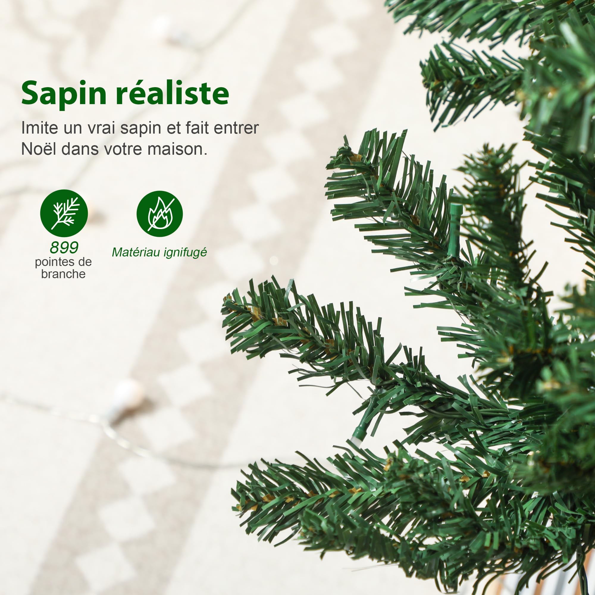 HOMCOM Sapin de Noël Artificiel 180 cm LED Synchronisées Colorées Vert