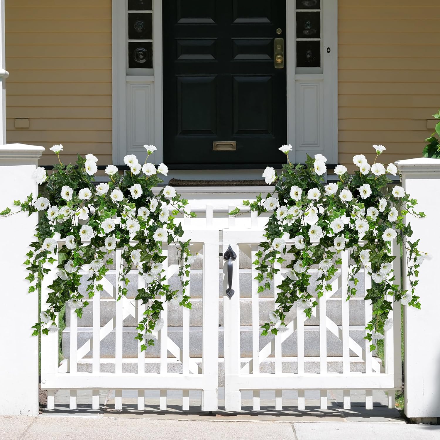 Ttranewsoo Artificial Flowers Faux Outdoor Plants Artificial Petunias for Outdoors Uv Resistant Fake Petunias Plants Hanging Flower Patio Decor Outside Basket Realistic Silk Plant No Pot(White 2pcs)