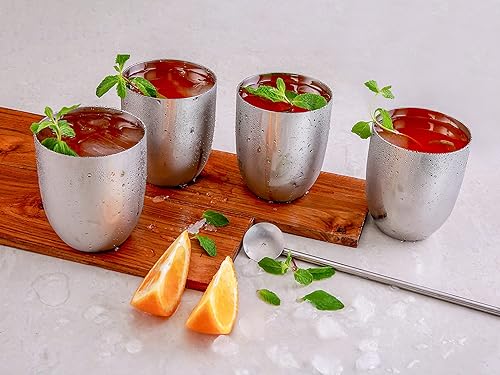 Miniatura 6 de Vinod Vasos de acero inoxidable de alta calidad de 12 onzas, juego de 4 vasos de agua para beber agua, vasos de metal de primera calidad, vasos de