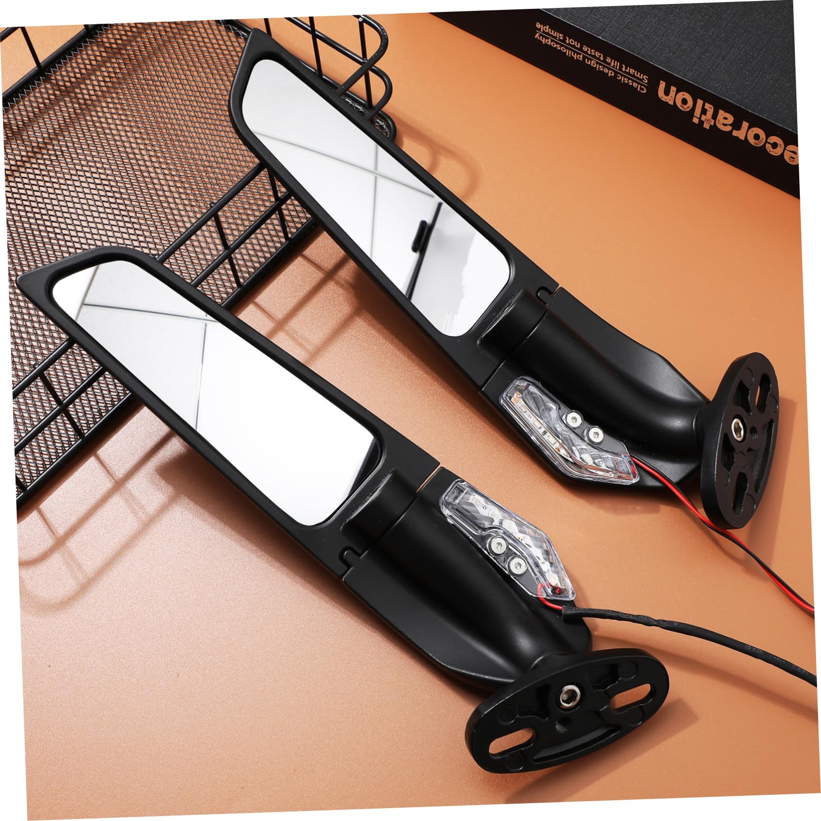 Specchietti per Moto con Frecce, Specchietti Laterali Neri per Motocicletta, Ampia Superficie e Lega di Alluminio Abs,