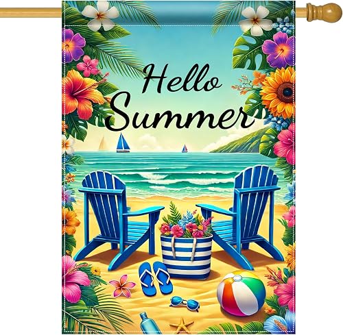BlissYard Ocean Beach Chair House Flag 28x40 Inch Polyester