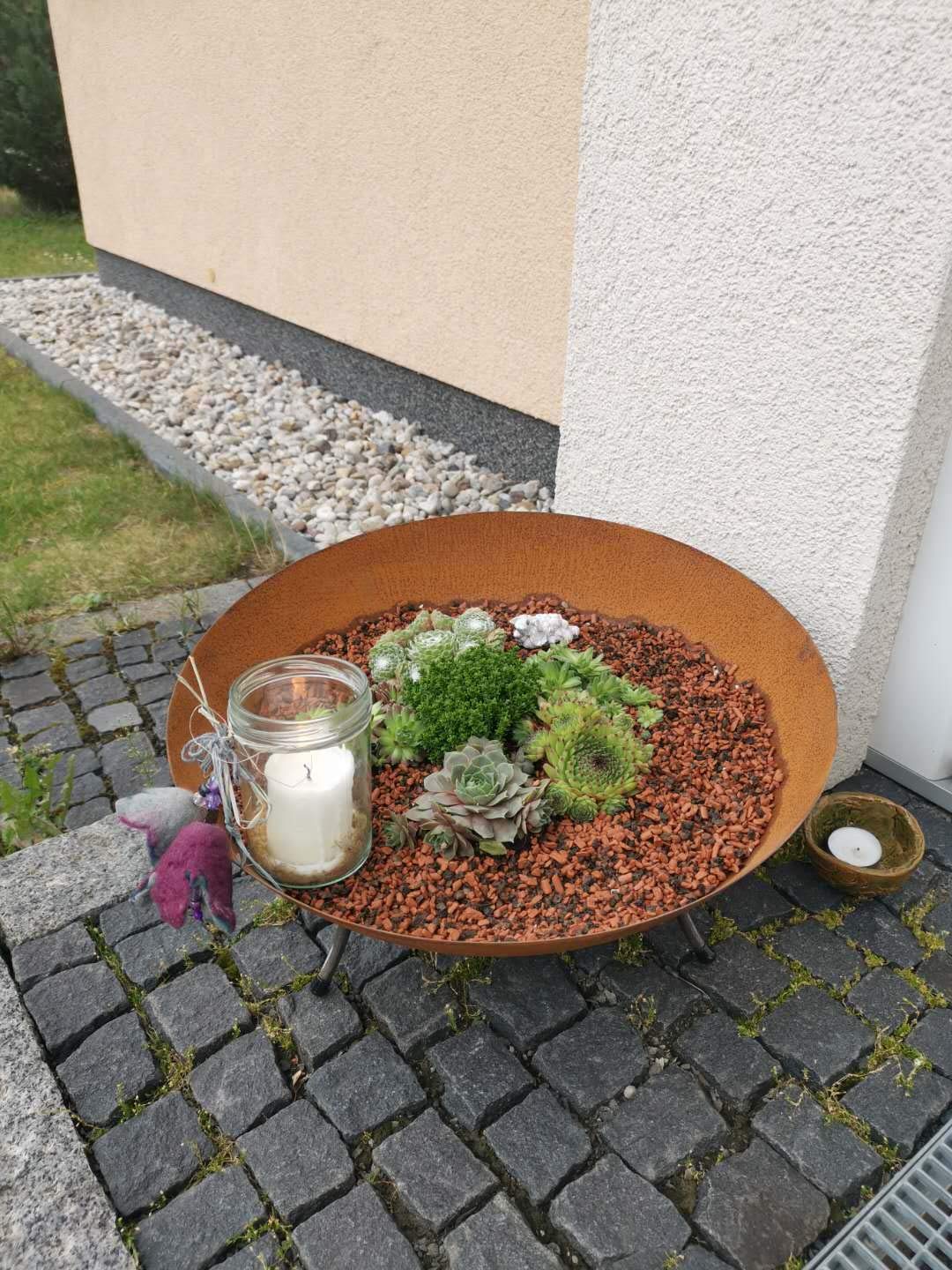 Köhko Braga - Braciere e ciotola decorativa, diametro 45 x altezza 20 cm, in ghisa con effetto ruggine con 3 piedi, per barbecue, giardino, cortile, terrazza e casa