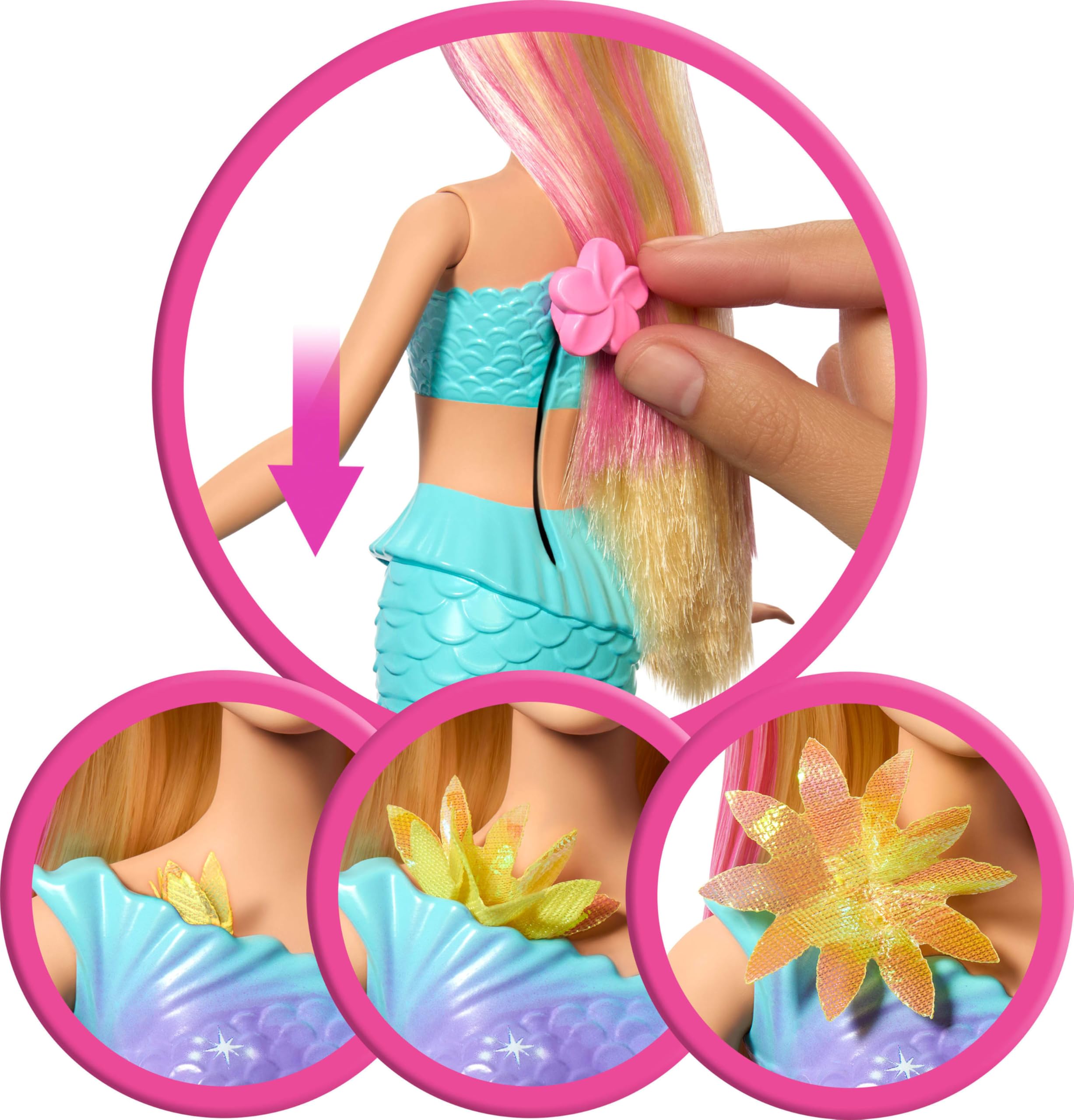 Barbie Mermaid Toy Dolls with Surprise Magic Blooming Flowers Feature, Ombre Tails - Image 3