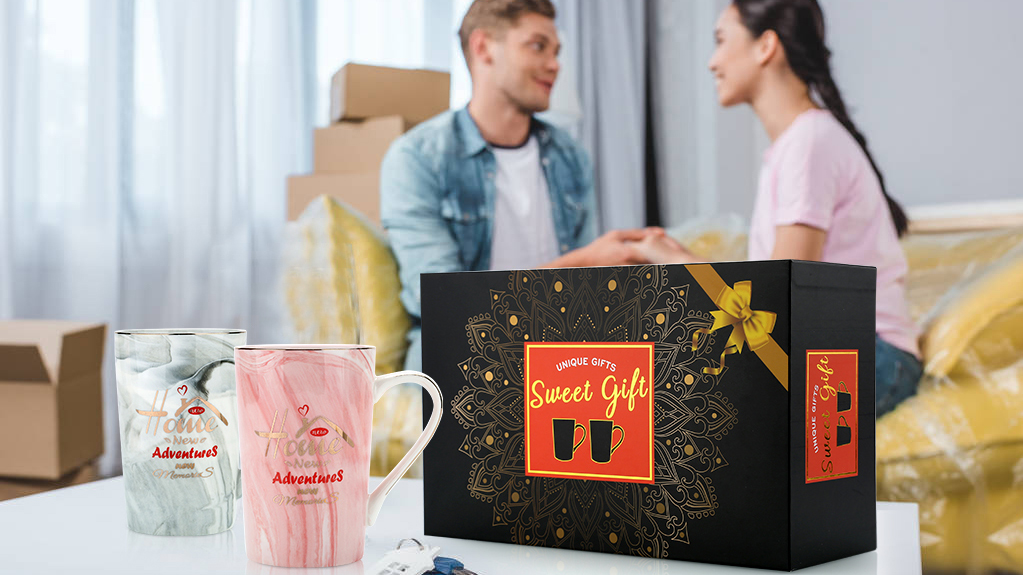 Set de tazas de cerámica de mármol de 14 oz para pareja miniatura 7