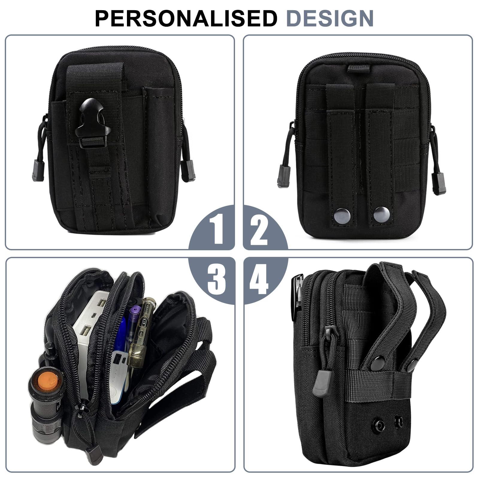2 Piezas Bolsa Cintura Táctica, Molle Pouches Compacta Riñoneras Hombre EDC Bolsa Nylon Bolsa de Teléfono Bolsas Molle Tácticas Impermeable para Senderismo, Camping, Viajes, Ciclismo