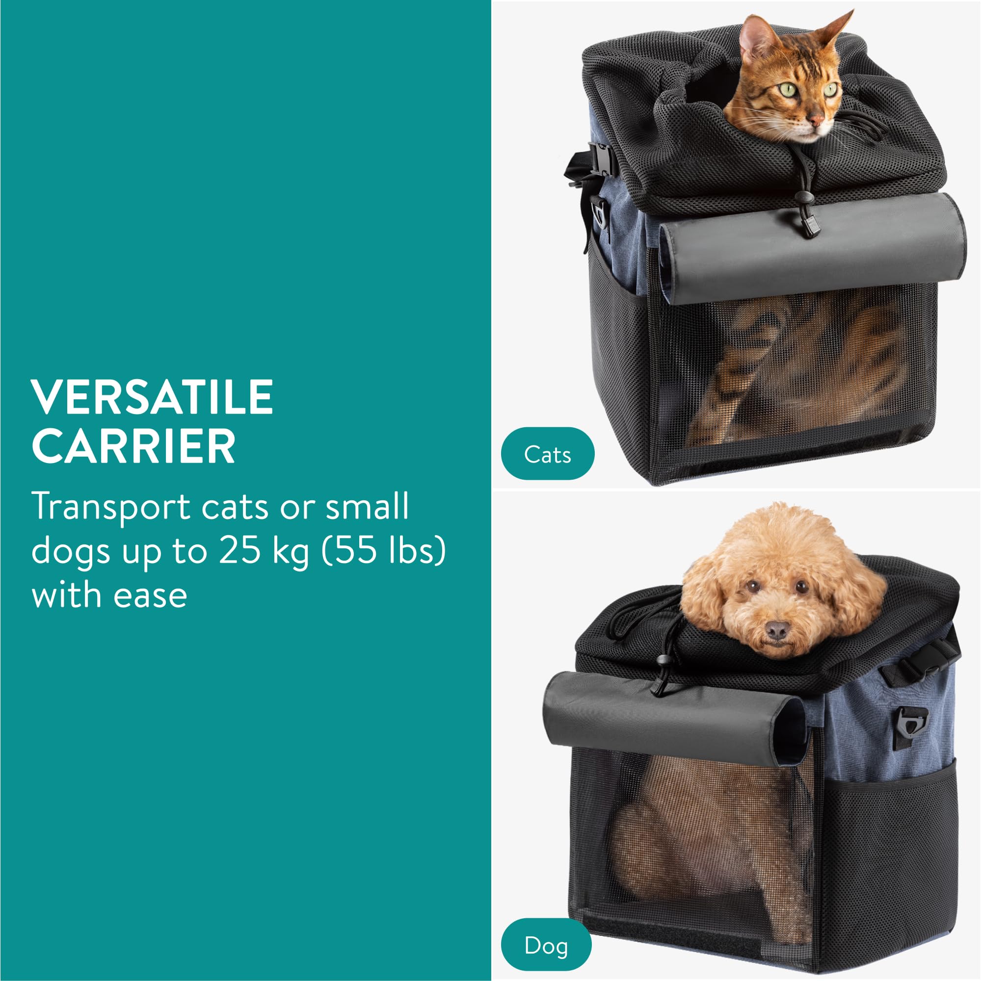 Navaris Bolsa de Perro para Bicicleta - Transportín Multiuso para Mascotas Gatos Perros - Cesta con Asas para Bici Transporte Viaje - Mochila Azul