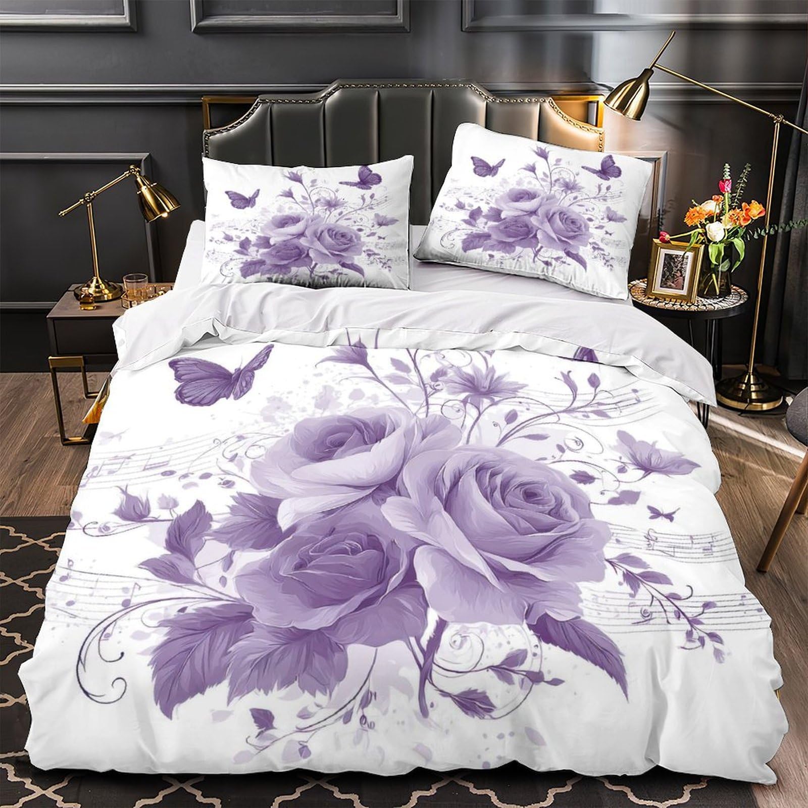 Housse de couette design floral 3D en microfibre premium lit 1 place