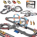 Slot Car Race Track 1:43 Scale for Kids LED Tracks Electric Powered Dual Racing 4 Cars with Headlights Toy Big Track Sets Gift for Boys Children 6+ Years Old