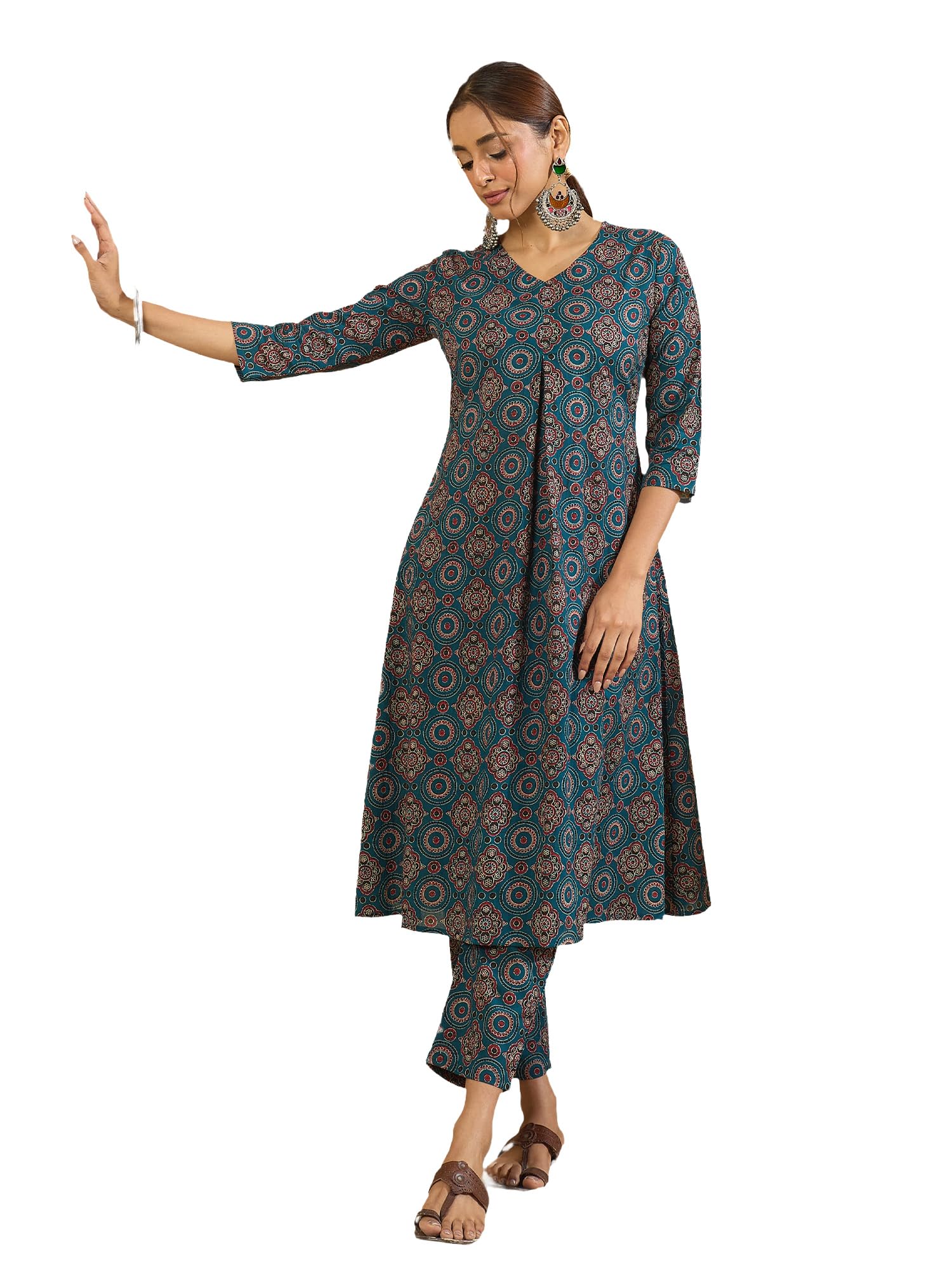 Indo Era Women Pure Cotton Kurta Palazzo Set | Printed Kurta with Palazzo Pants | Summer Friendly, Office Wear Co-Ord Set | Cord Set For Women Cotton in multi
