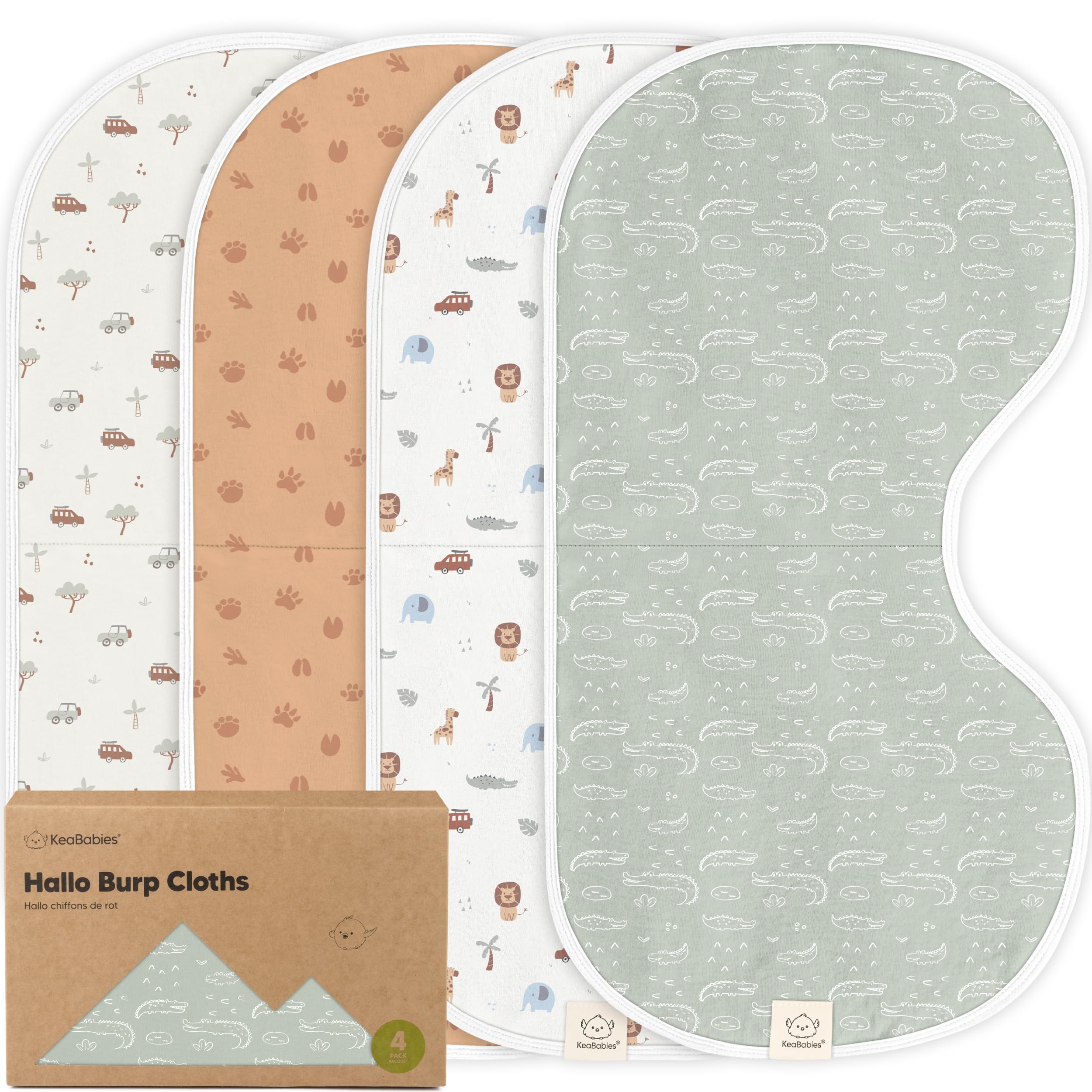 KeaBabies 4-Pack Baby Burp Cloths Baby Girl, Boy - Organic Cotton Burp Cloth, Extra Large, Absorbent, Soft Burping Cloths & Bibs Set for Babies, Newborn Burp Clothes, Thick Burp Rags (Wilderness)