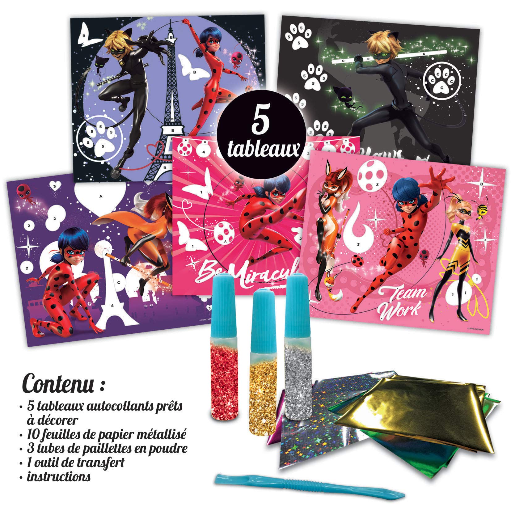 Educa - 18928 Miraculous Ladybug. Tempo Libero Creativo. Quadri Glitter e doratura. A Partire dai 7 Anni. RIF, Multicolore