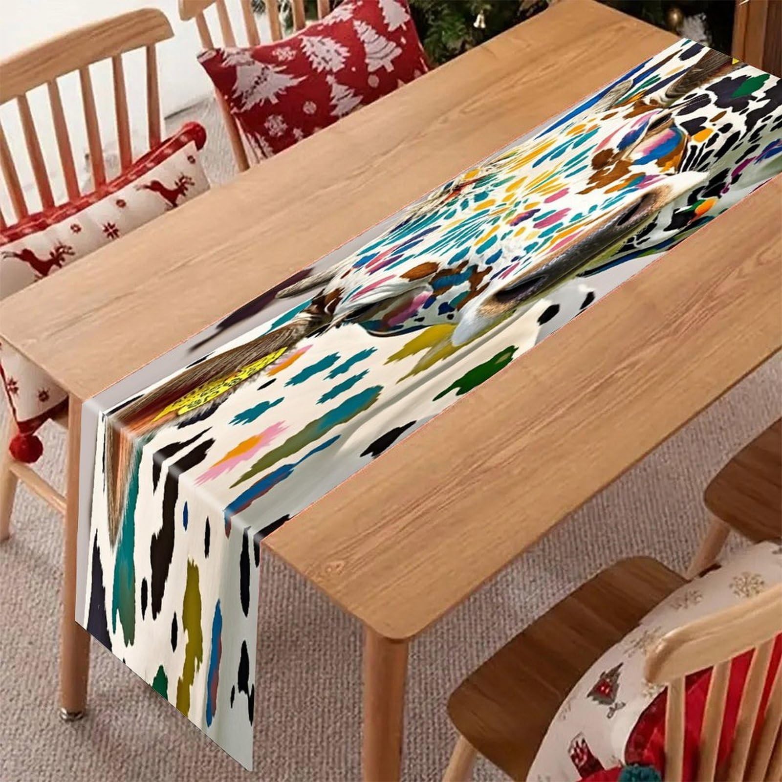 Cow Spot Table Runner Modern Art Farmhouse Linen Table Runner Dresser Scarf Seasonal Kitchen Dining Table Decoration Dresser Scarves for Home Party Decor 13x70 Inch