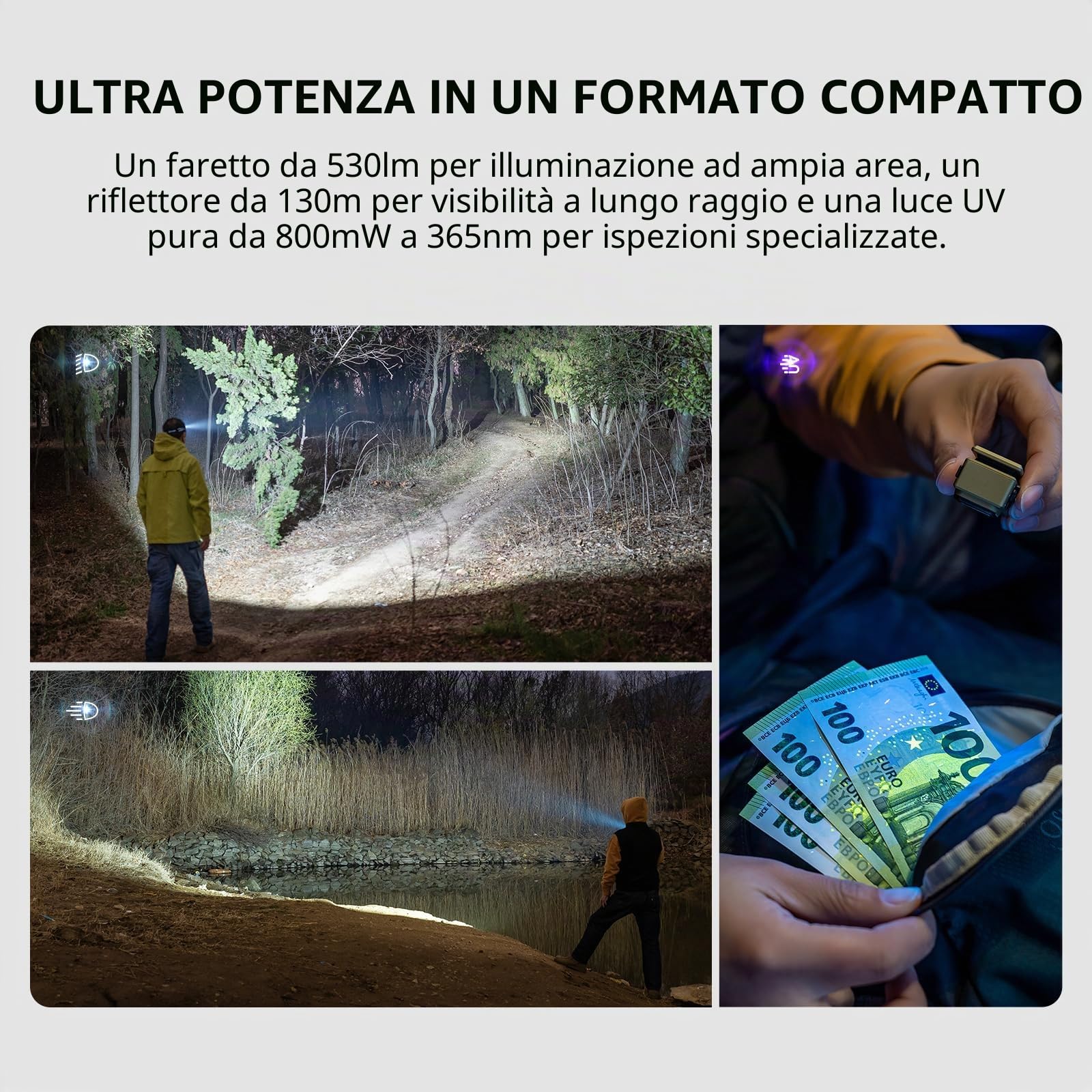 OLIGHT Oclip Ultra 530 Lumen Clip On Torcia con luce UV, luce diffusa, spot, USB-C Ricaricabile EDC Lampada con Base Magnetica, Resistente Mini Torcia LED per Corsa, Lavoro, Escursionismo (Verde Oliva