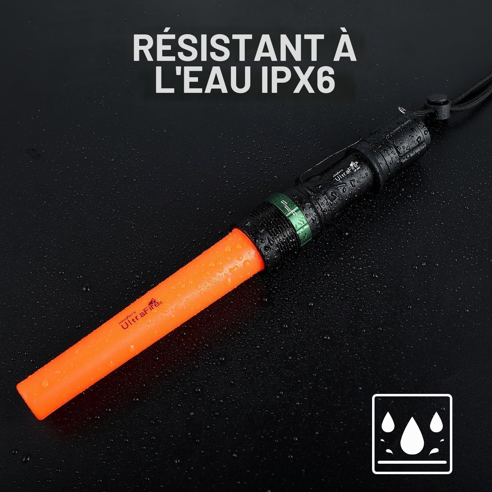 ULTRAFIRE Lampe torche LED 27,9 cm, 250 lumens, sûre, 3 modes incl. clignotant rouge, baguette de circulation, aéroport, pompiers, urgence, UF-303