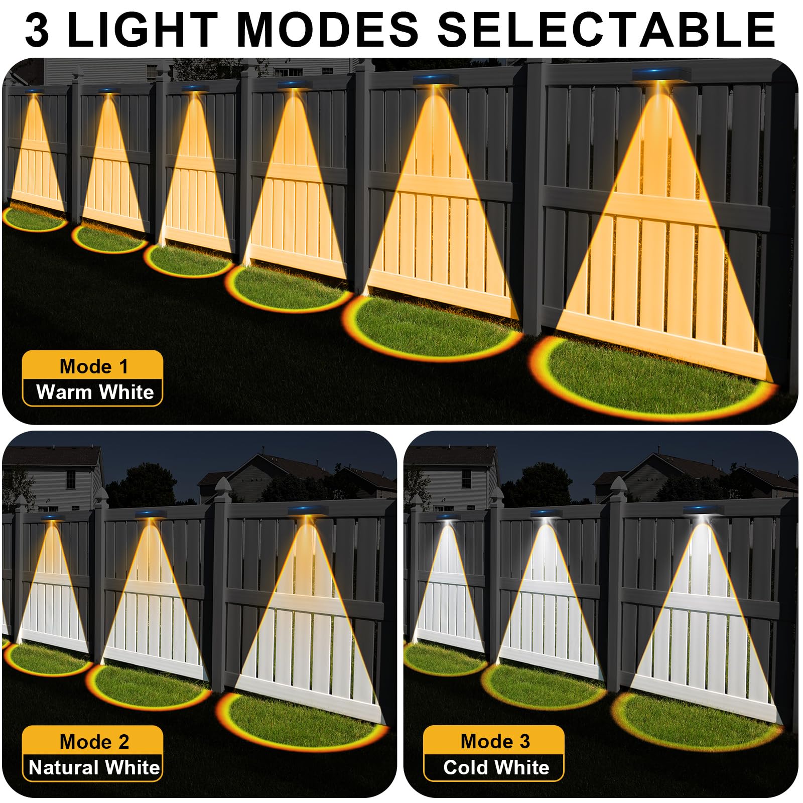 litren 6 Pack Solar Fence Lights Outdoor Wall-Lights - Image 3
