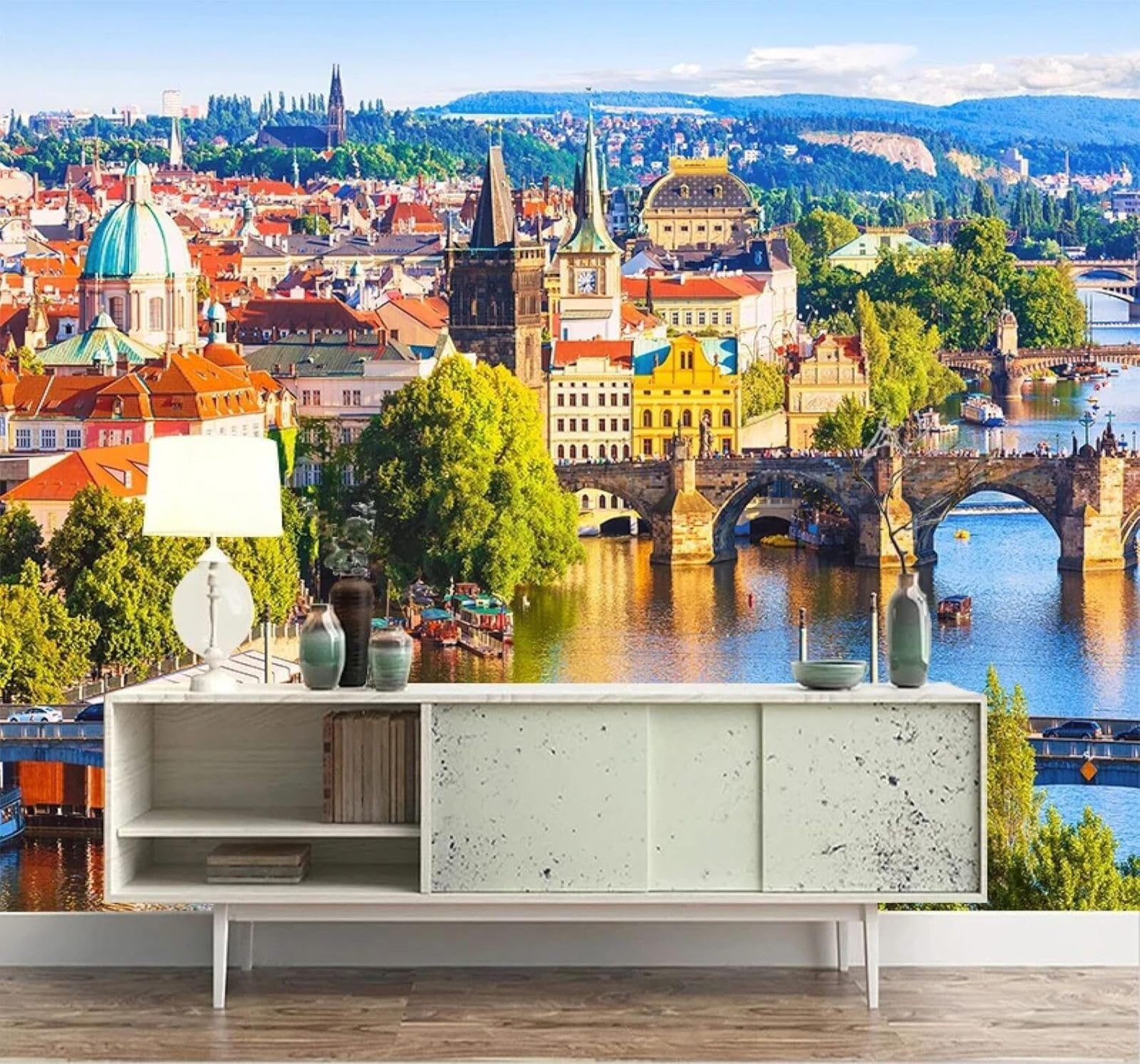 XLMING Beautiful City Architecture Landscapes Bridges Scenery 3D Wallpaper Silky Texture Home Study Office Grey Dining Room Sofa Bedroom Living Room TV Backdrop-250cm×170cm