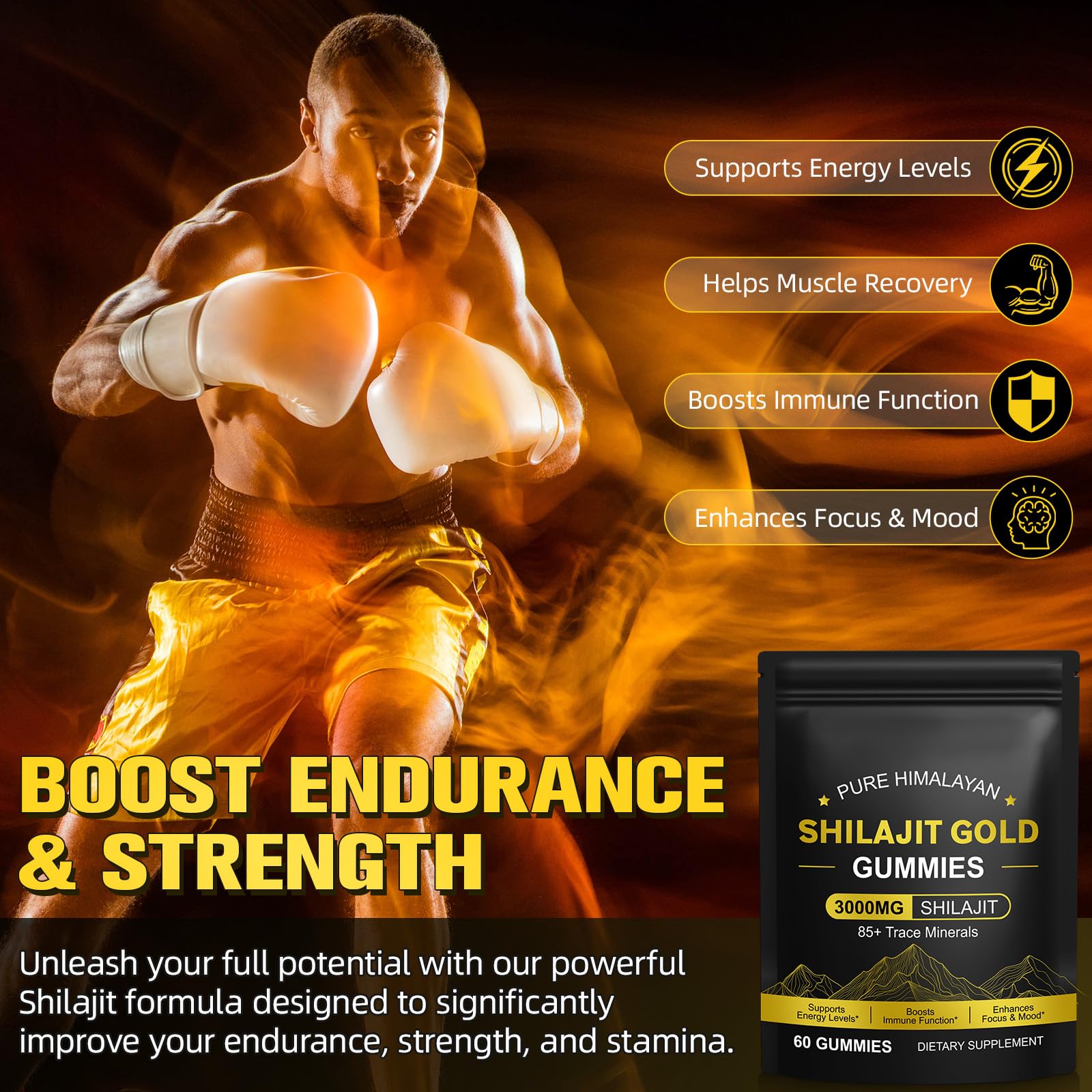 Gominolas de Shilajit 3000mg, Shilajit Puro del Himalaya, Gold Shilajit Gummies, Sin Gluten (60 Gominolas) (2 PCS)