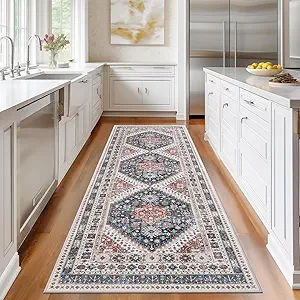 Madane Runner Rug 2'6''x8' Kitchen Runner, Hallway Runner Printed Vintage Washable Rugs Soft Non-Slip Low Pile 2.5x8 ft Runners for Hallways Laundry Room Rug Distressed Rug, Navy Blue