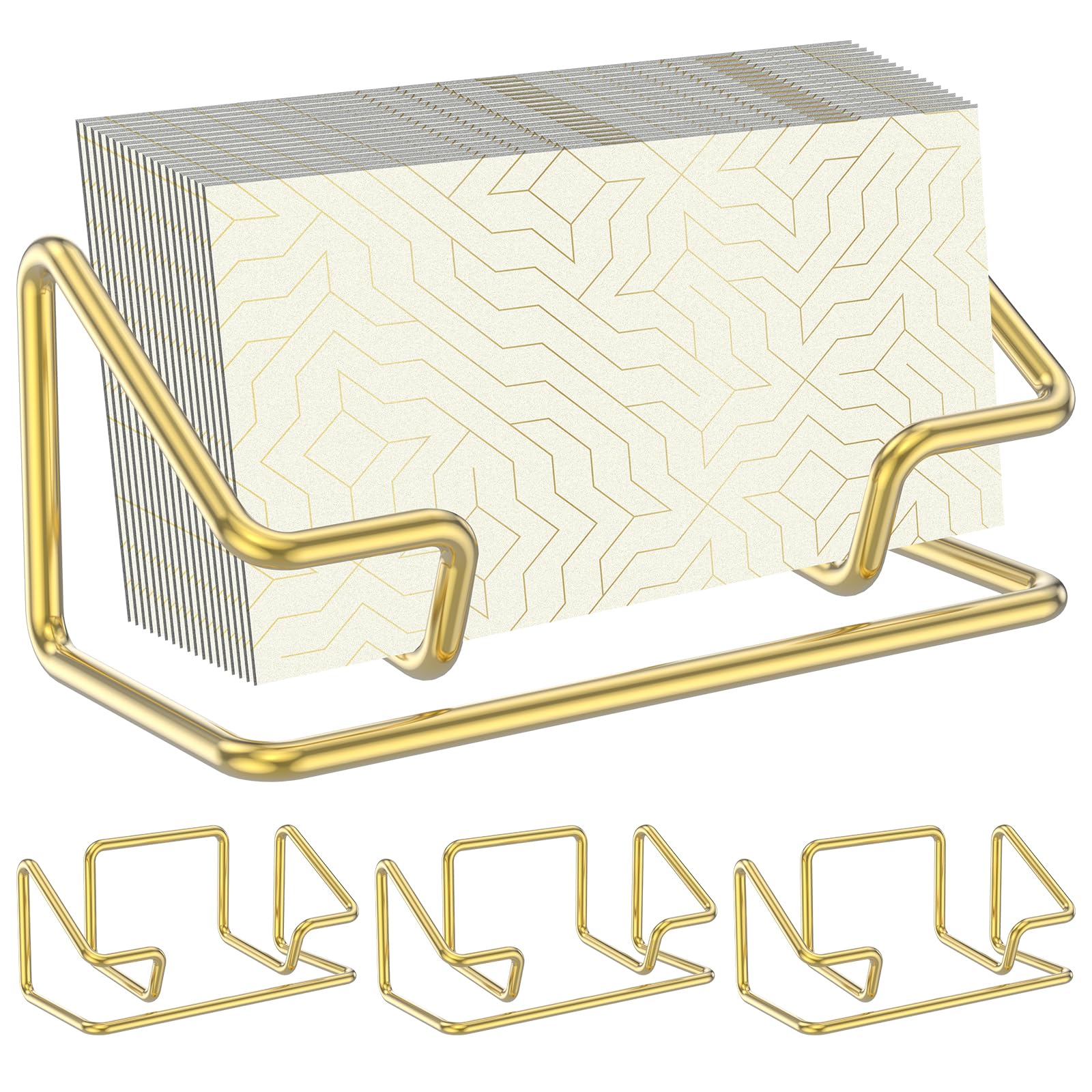 RHAIQBVC 4Pcs Metal Business Card Holder for Desk, Cute Card Display Stand Compatible with Various Countertop Gold or Black Horizontal,10x4.5x4.5cm(gold)