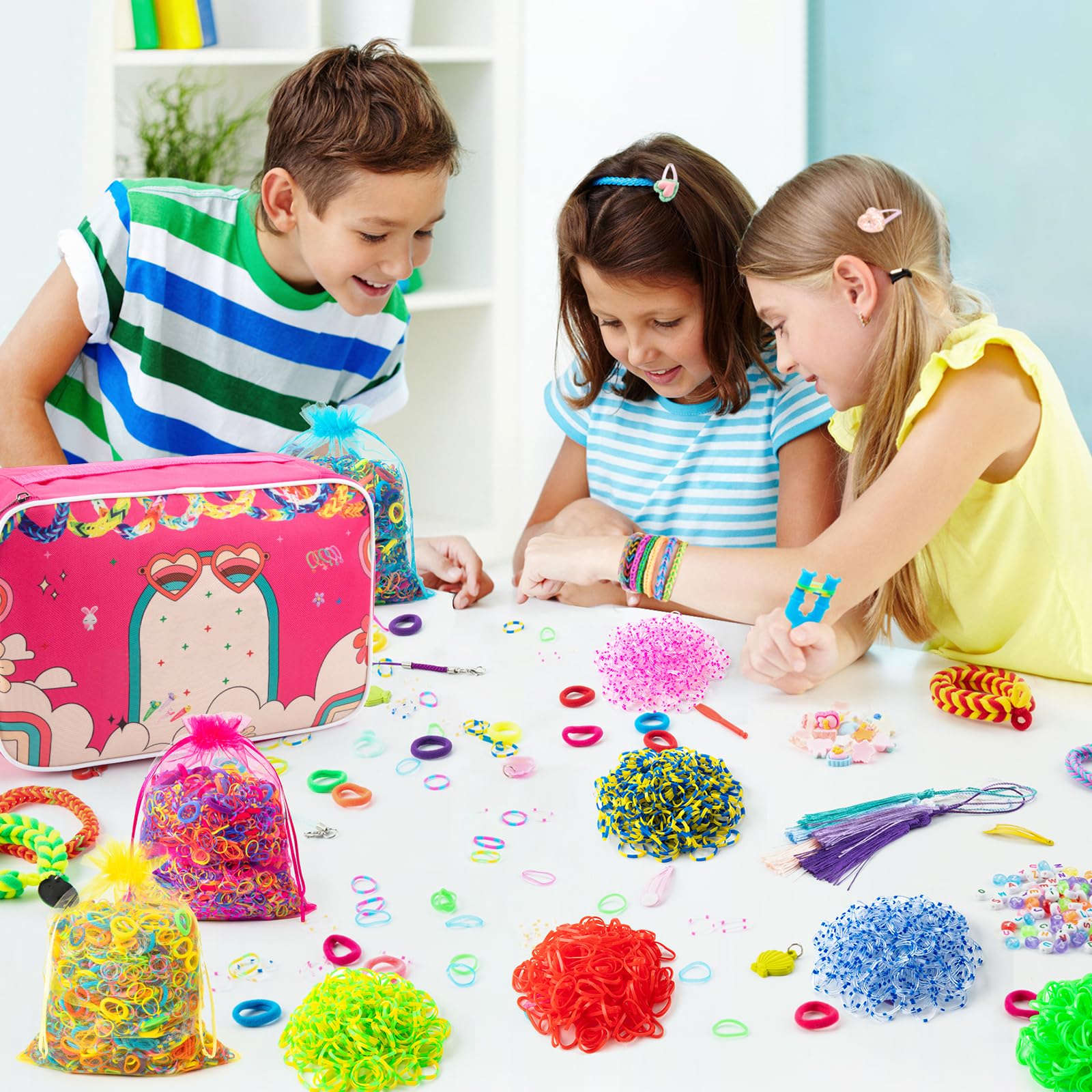 SLEMAKO 18000+ Elastici Per Braccialetti, 20 Colorati Gomma Kit Per Fare Braccialetti Kit Con Perline, Fai Da Te Bambina Elastici Di Gomma Bracciale Giochi Natale Regalo Per Bambini Ragazza Ragazzi