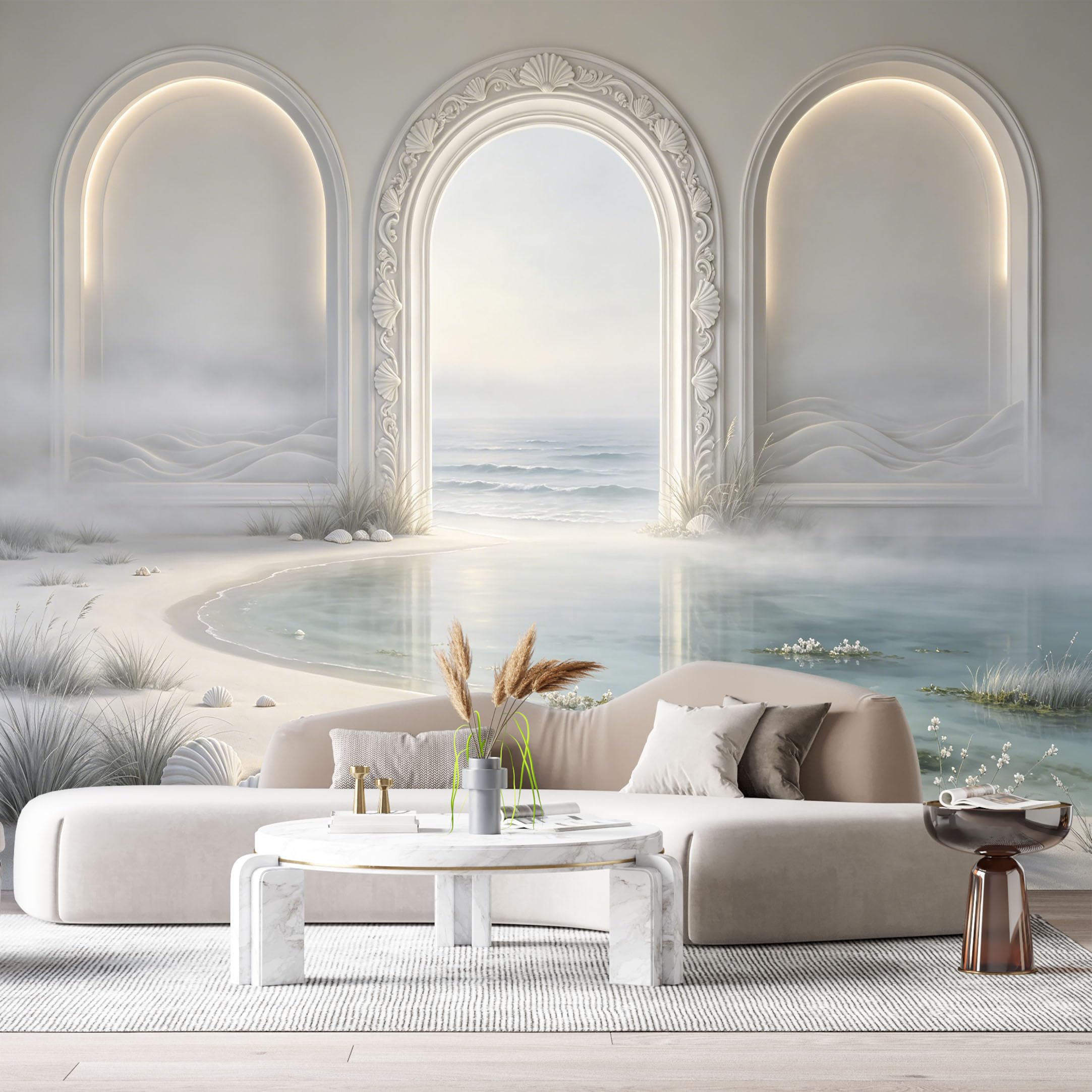Custom Size Wall Murals Coastal Ocean Archway 3D Trompe L'Oeil SelfAdhesiveWall Fabric Removable Wallpaper Wall Decor for Living Room Bedroom Bathroom