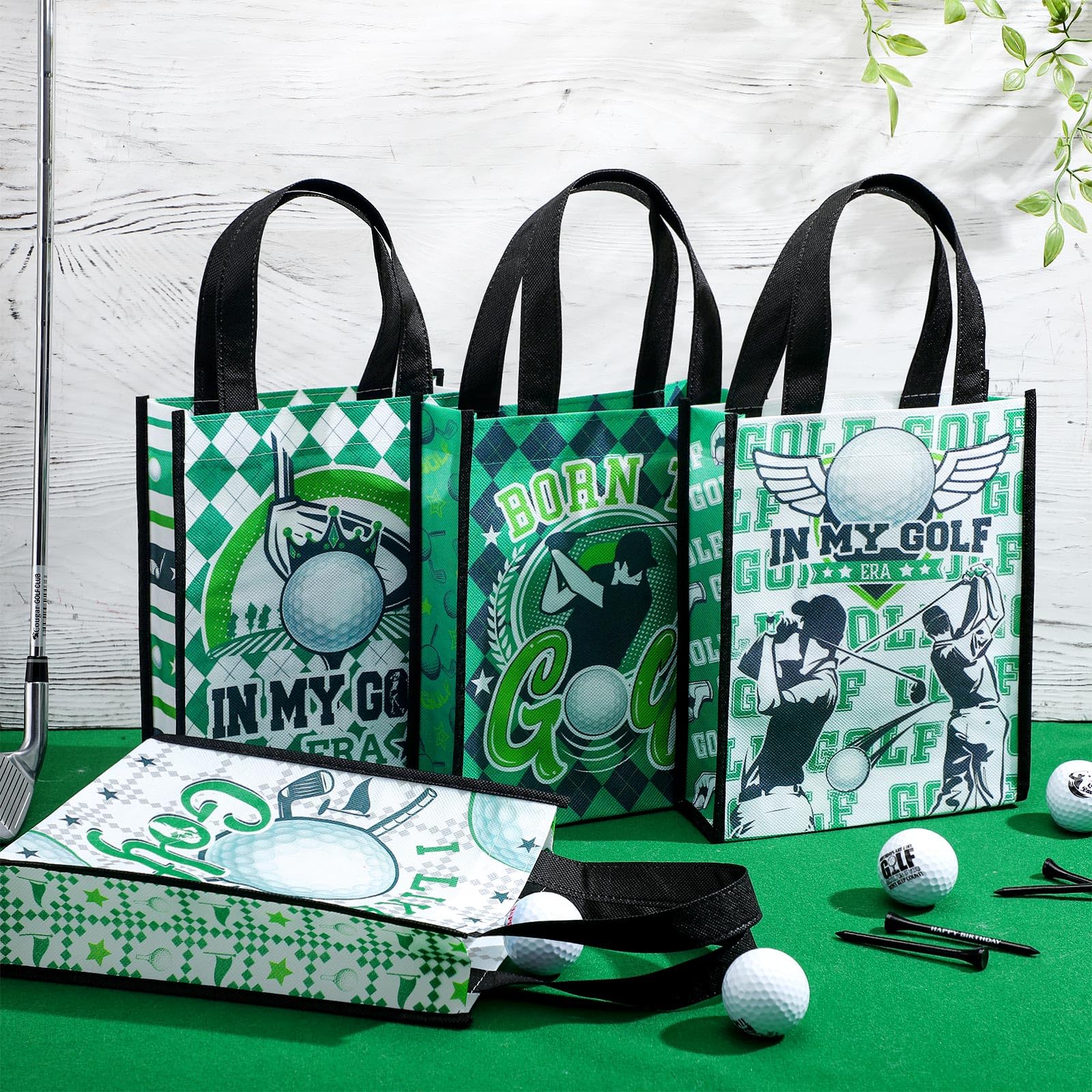 Estune 24 Pcs Golf Party Favor Bags Golf Gift Goodie Bags Treat Candy Non Woven Wrapping with Handles Tote for Sports Birthday Party Supplies Sports Theme Decorations