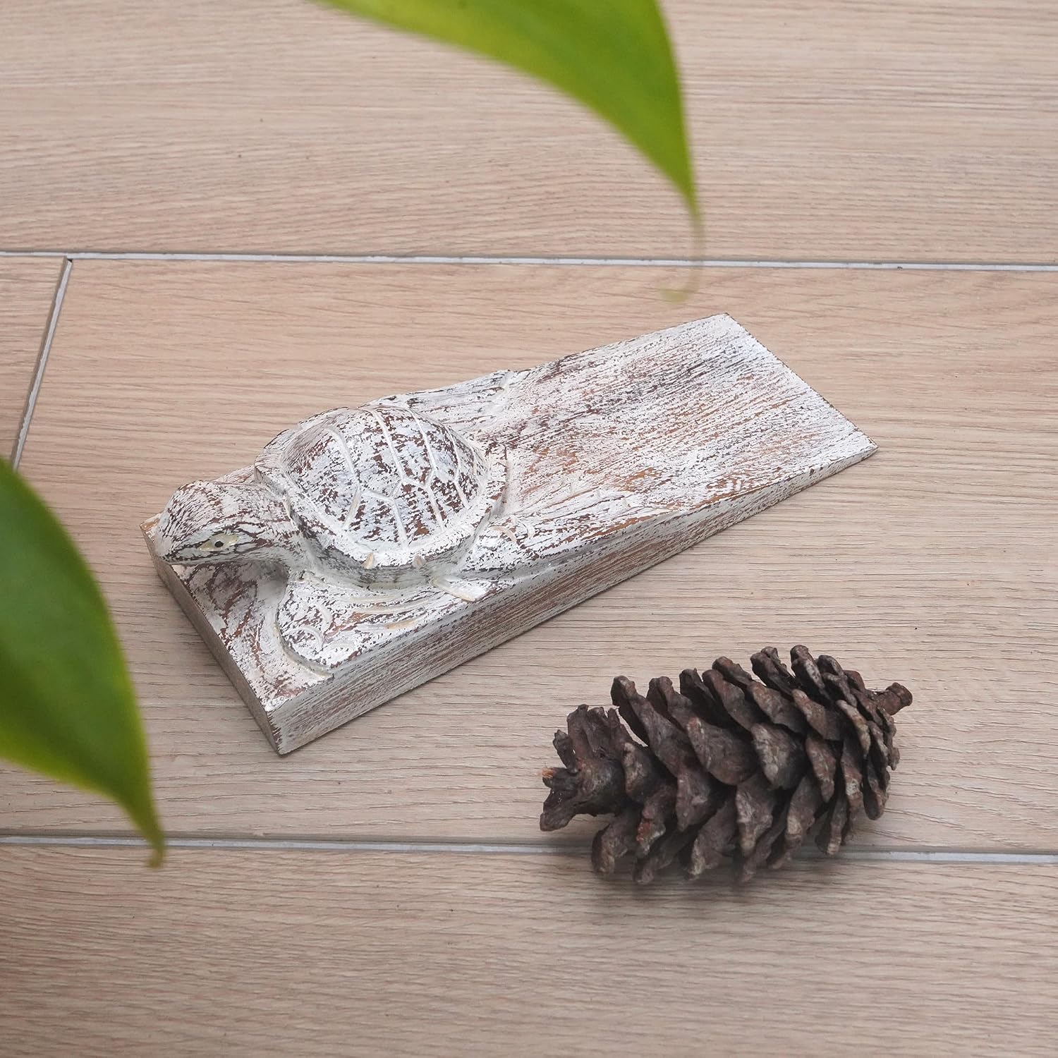 NOVICA Handmade Wood Baby Turtle Door Stopper, Brown and White, 'Distressed Baby Turtle'