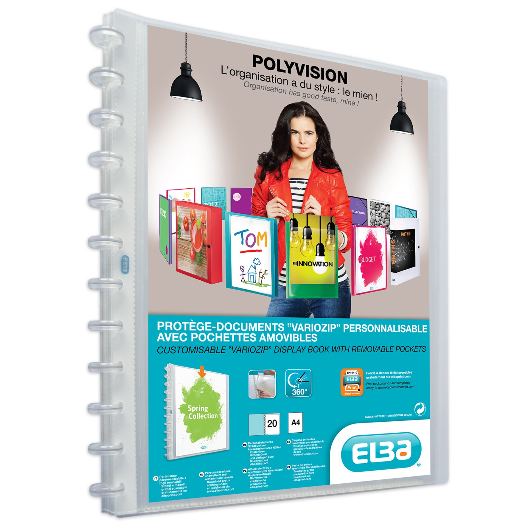 OxfordELBA Polyvision Ring Binder A4 with Vario Zip 20 Pockets Transparent Pack of 10